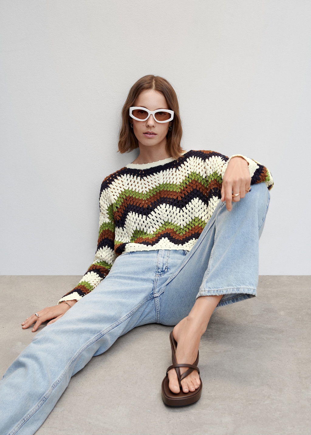 Cotton crochet sweater hotsell