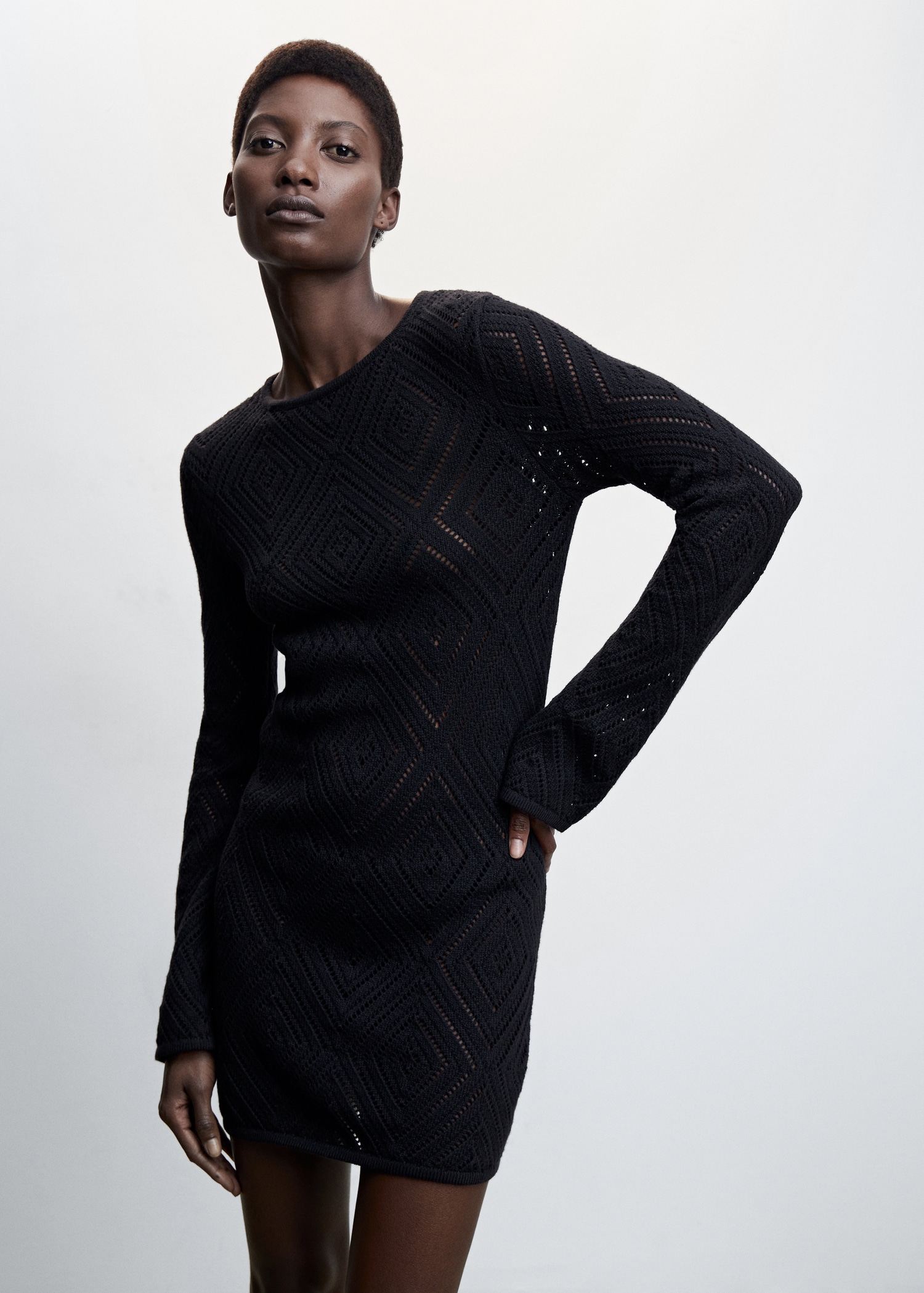 Black Lace Bell Sleeve Mini Round Neck Openwork Bodycon Dresses Black Lace Bell Sleeve Mini Round Neck Openwork Bodycon Dresses