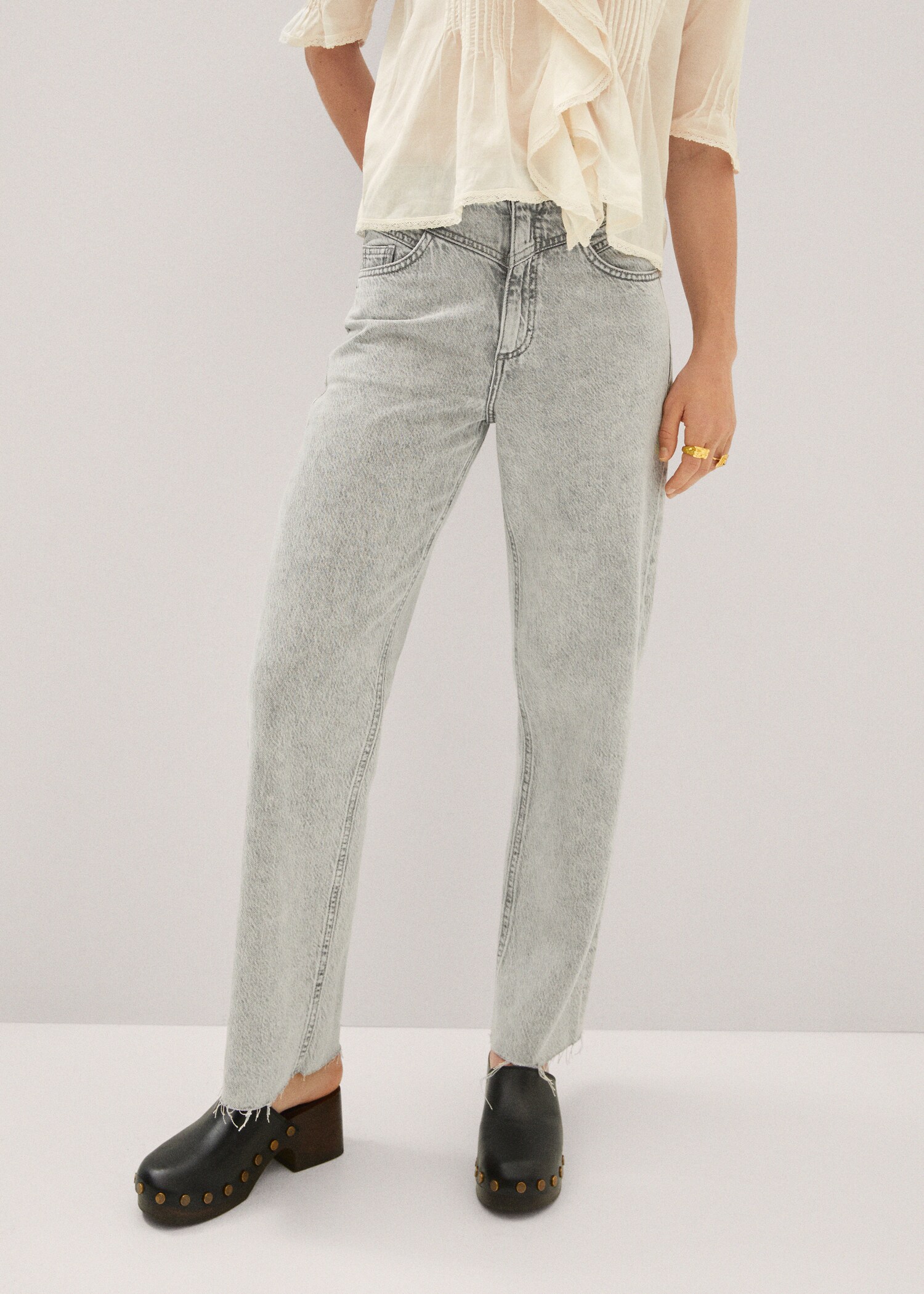 Wideleg low frayed hem jeans - Medium plane