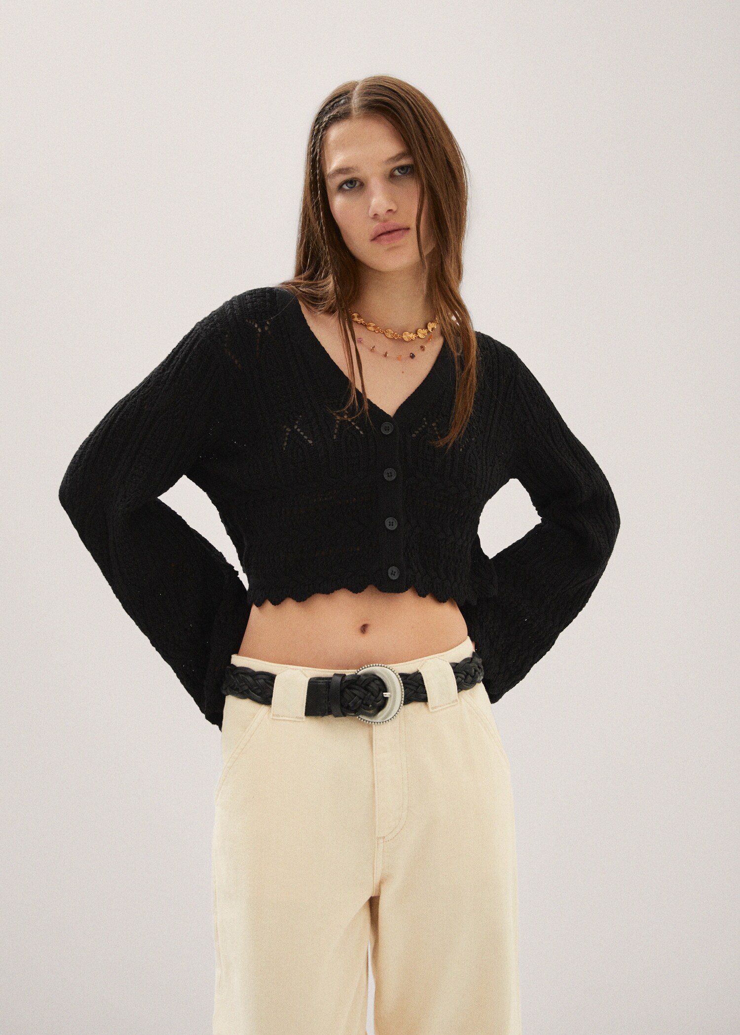 Cropped cardigant with scalloped hem  - Medium plane