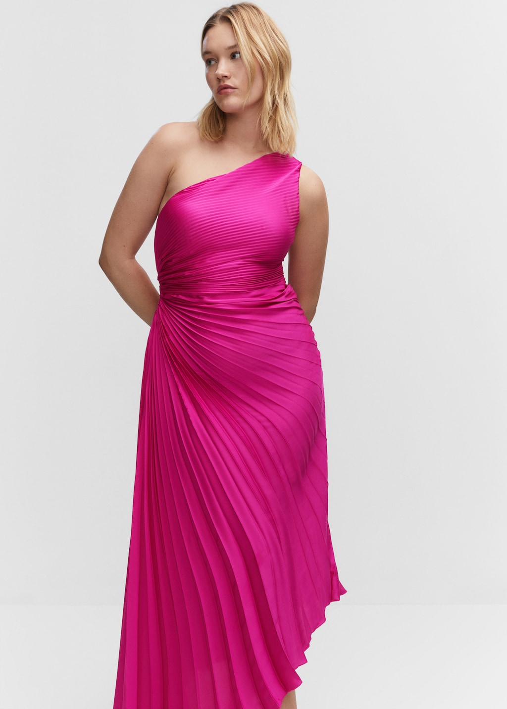 Asymmetrical pleated dress - Women | MANGO OUTLET USA