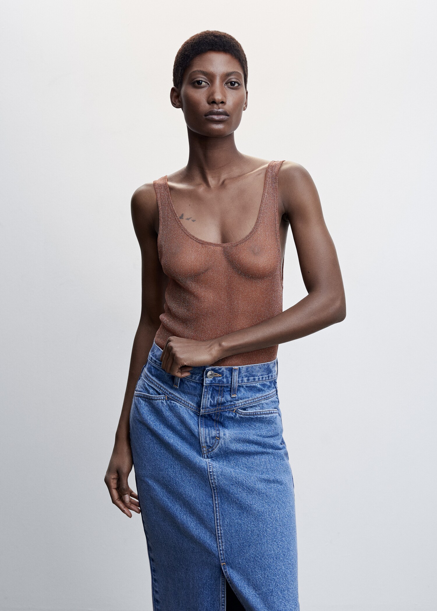 Top de malha de lurex - Plano médio