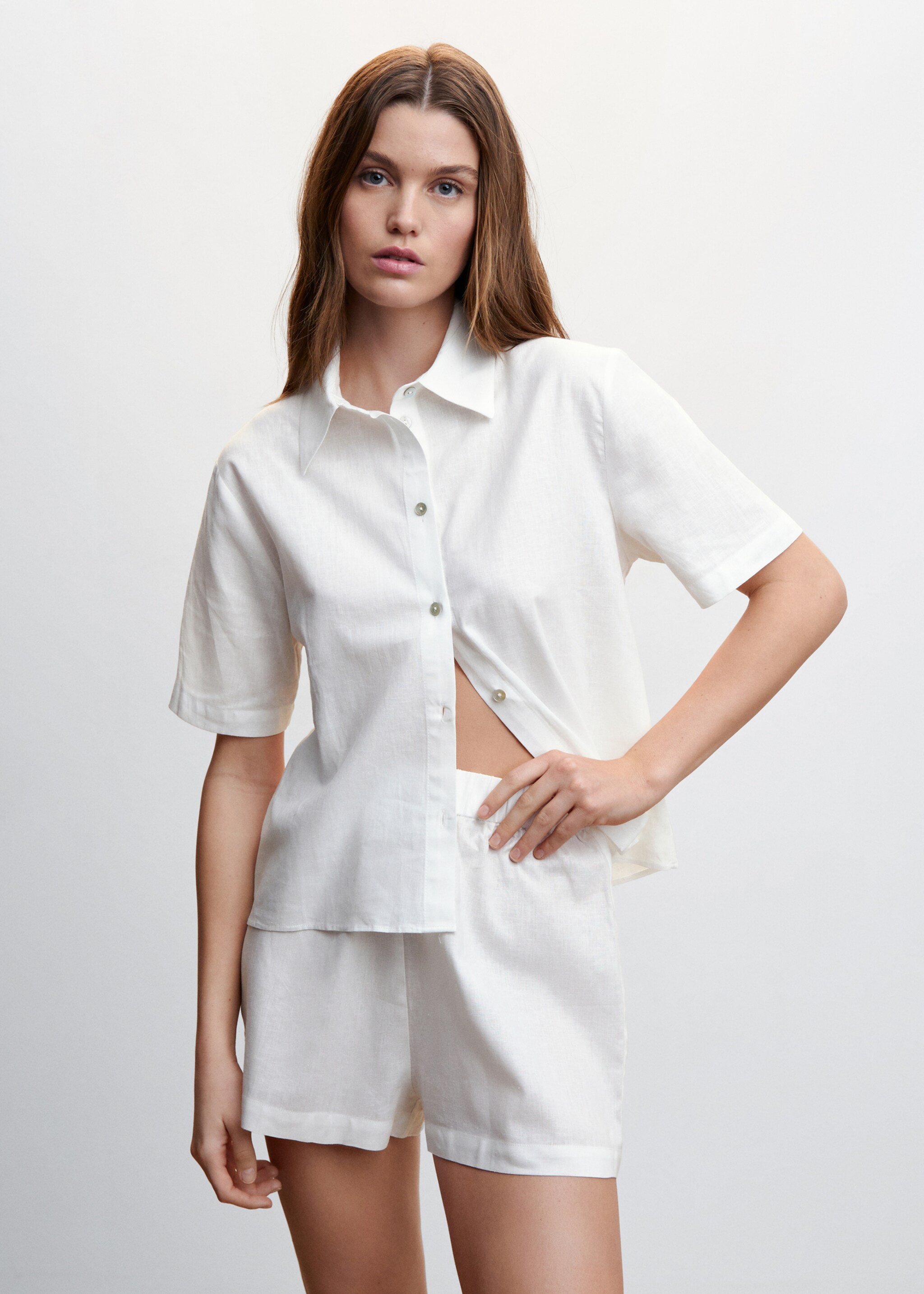 Linen pajama shorts - Medium plane, Off White. Ref: 47097109-00.
