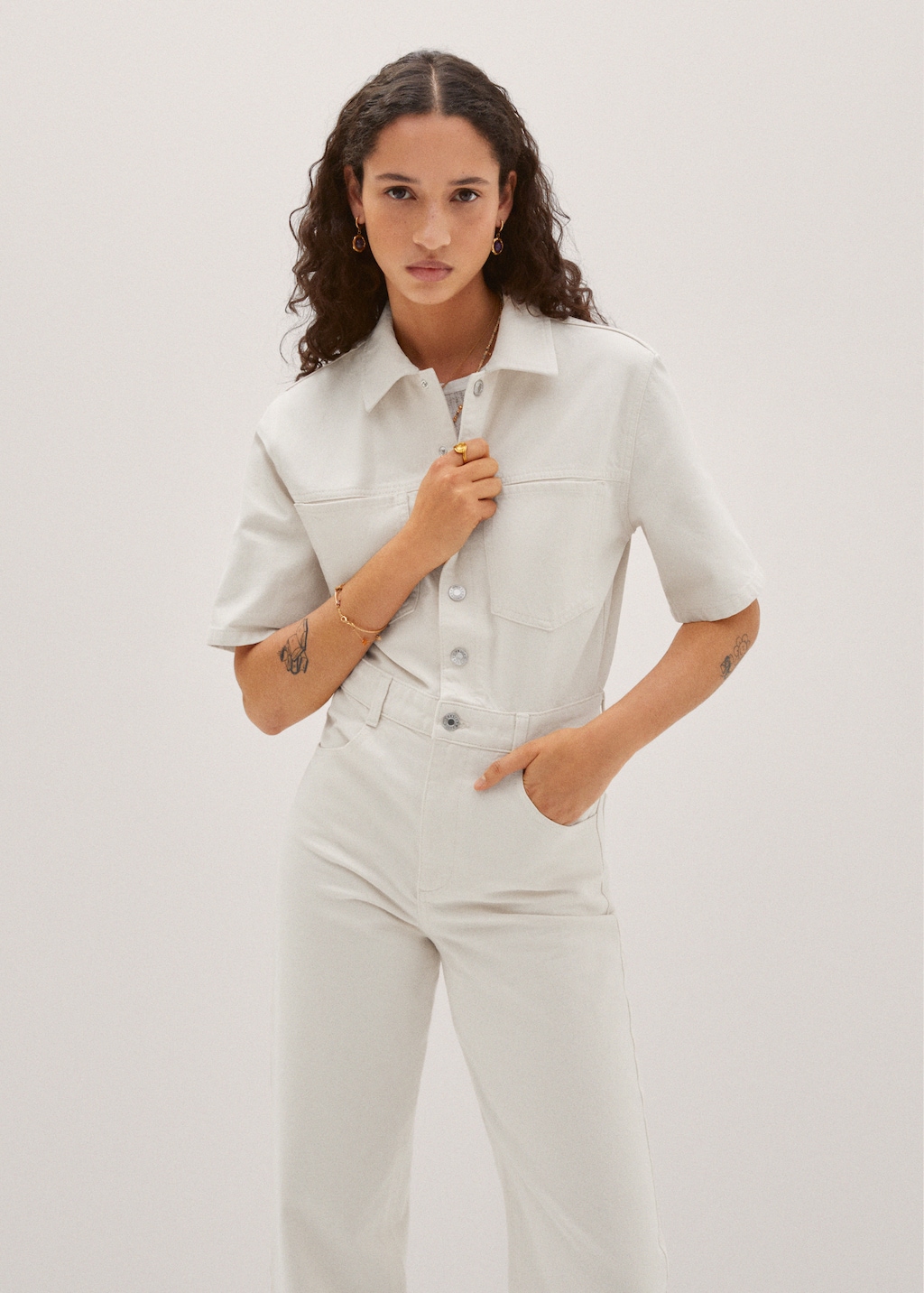 Short sleeved denim jumpsuit Women MANGO OUTLET United Kingdom