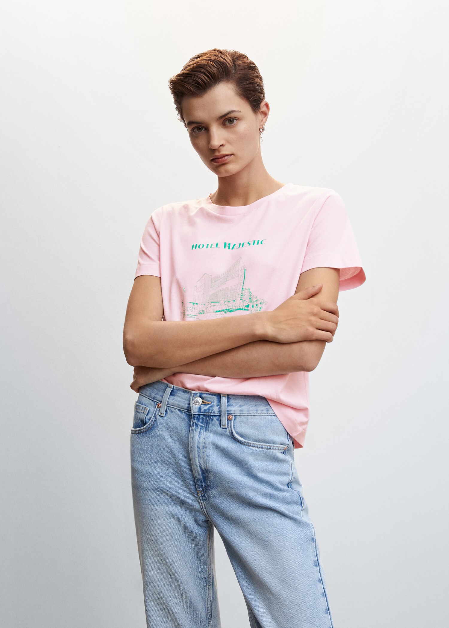 Bedrucktes Baumwoll-T-Shirt - Mittlere Ansicht