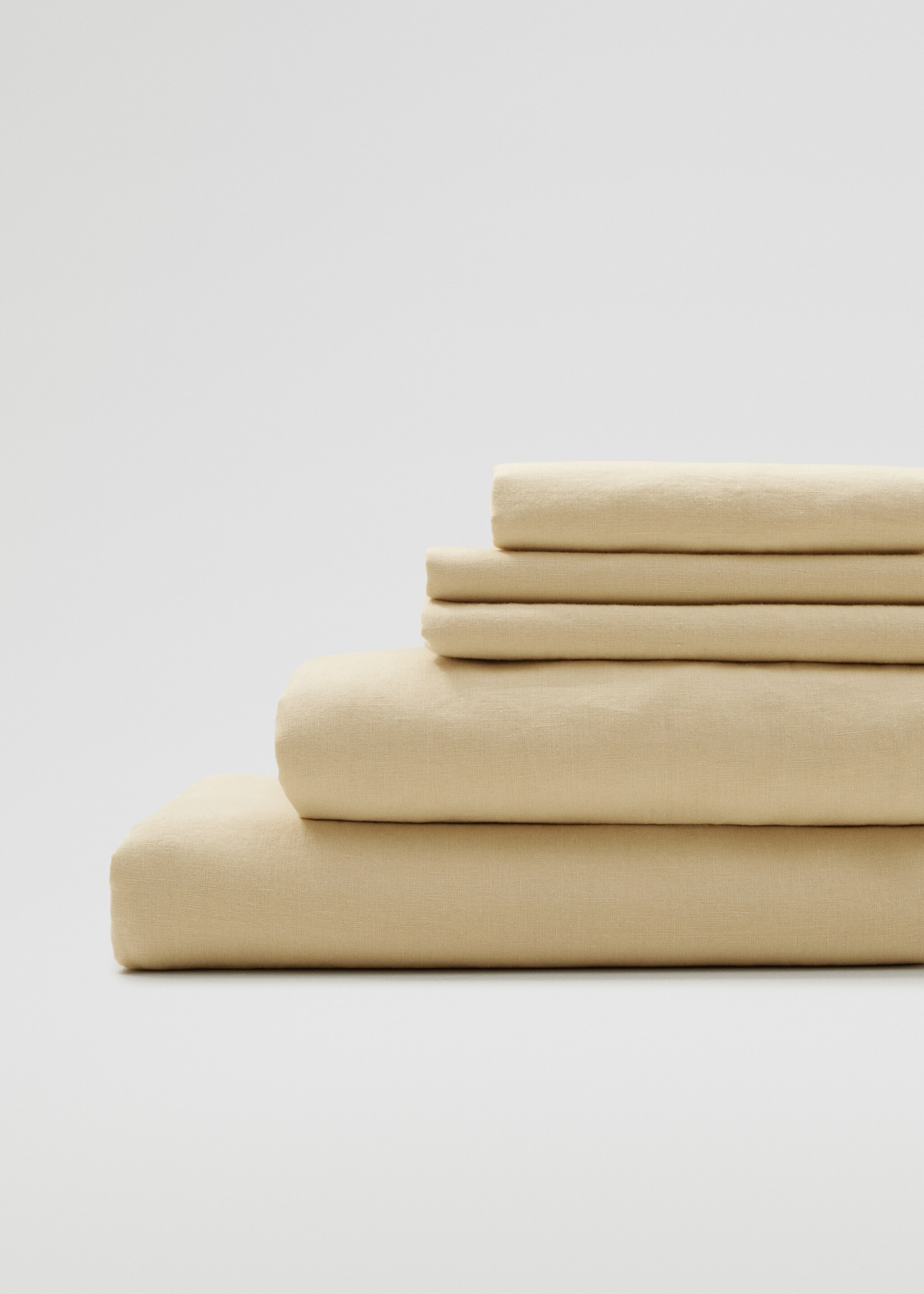 100% linen fitted sheet queen bed - Medium plane, Beige. Ref: 47117155-00.