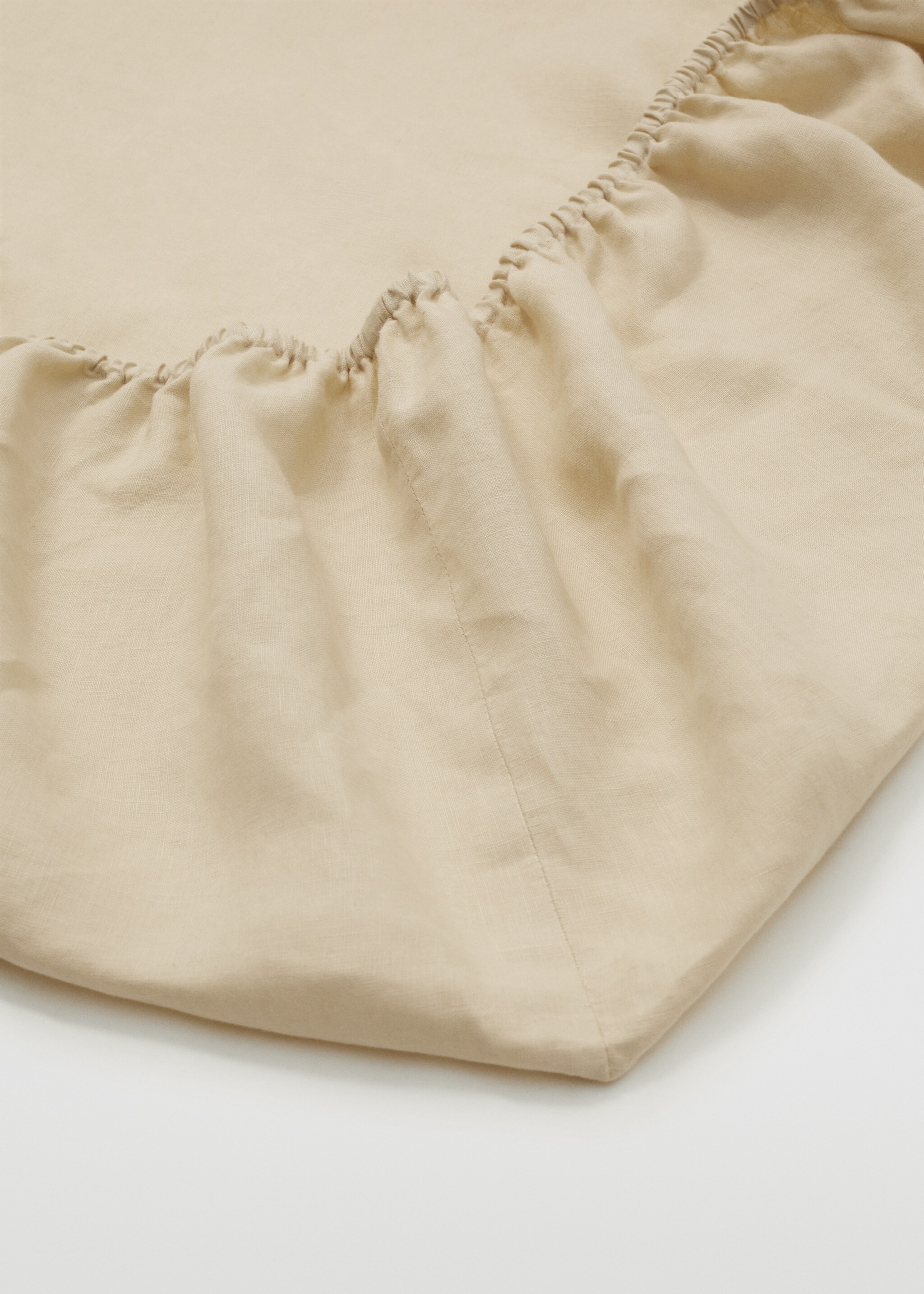 100% linen fitted sheet queen bed - Details of the article 3, Beige. Ref: 47117155-00.