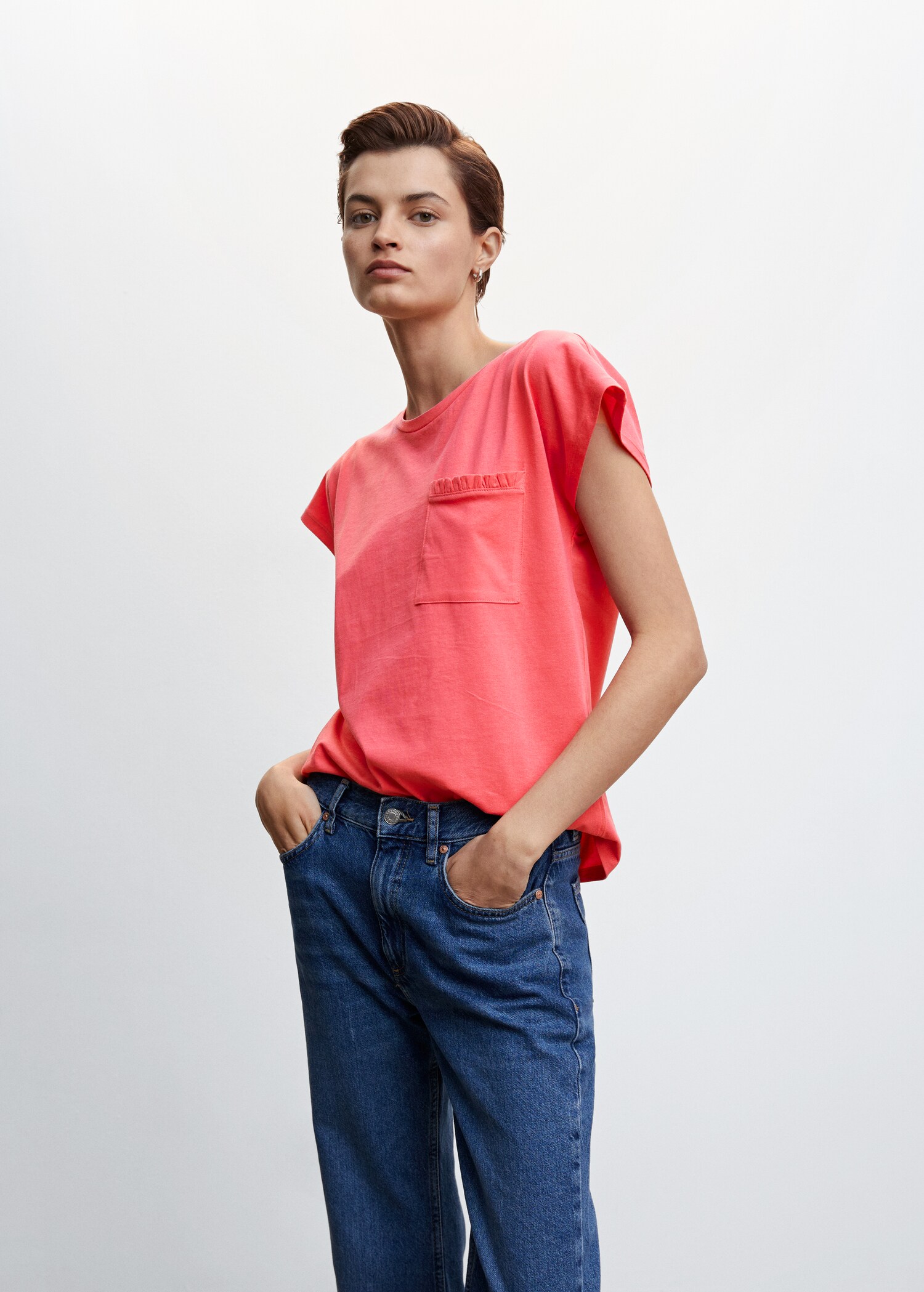 Katoenen blouse met borstzak - Middenvlak