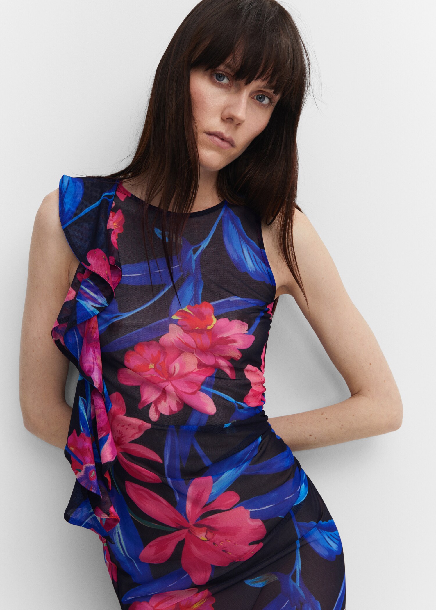 Asymmetrical ruffled chiffon dress - Details of the article 1