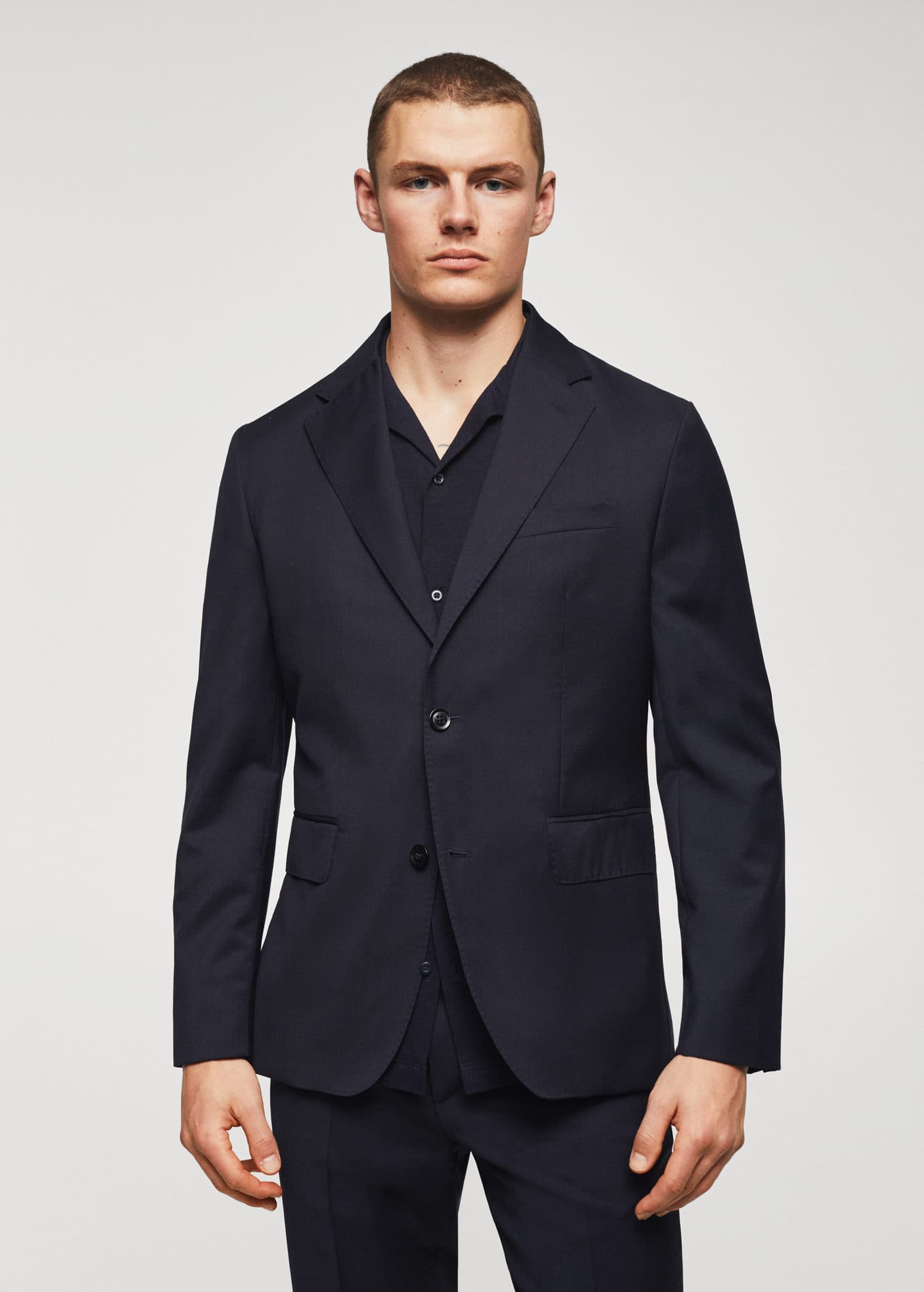 Slim fit virgin wool suit blazer - Medium plane