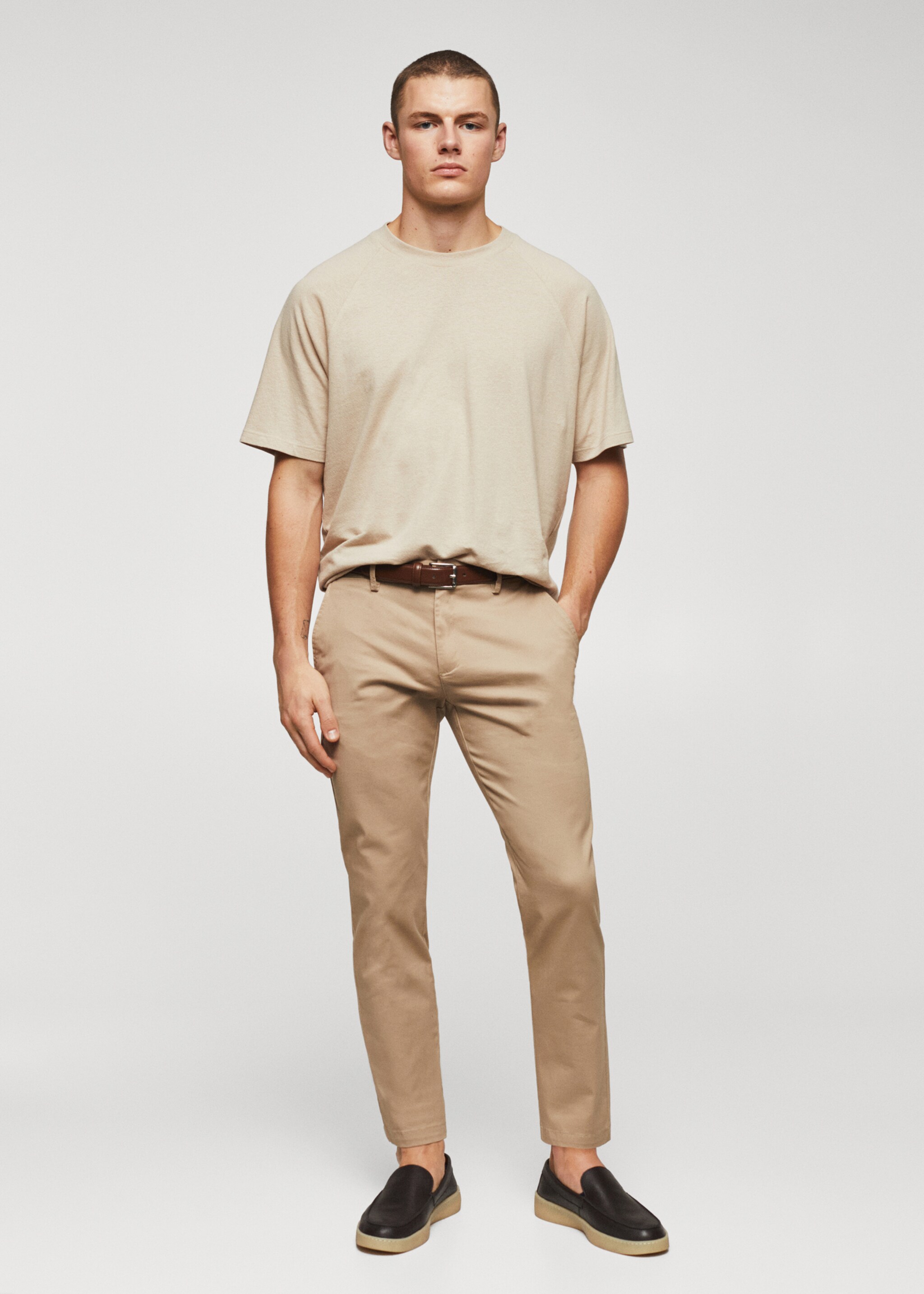 Cotton tapered crop trousers - General plane, Beige. Ref: 47000556-00.