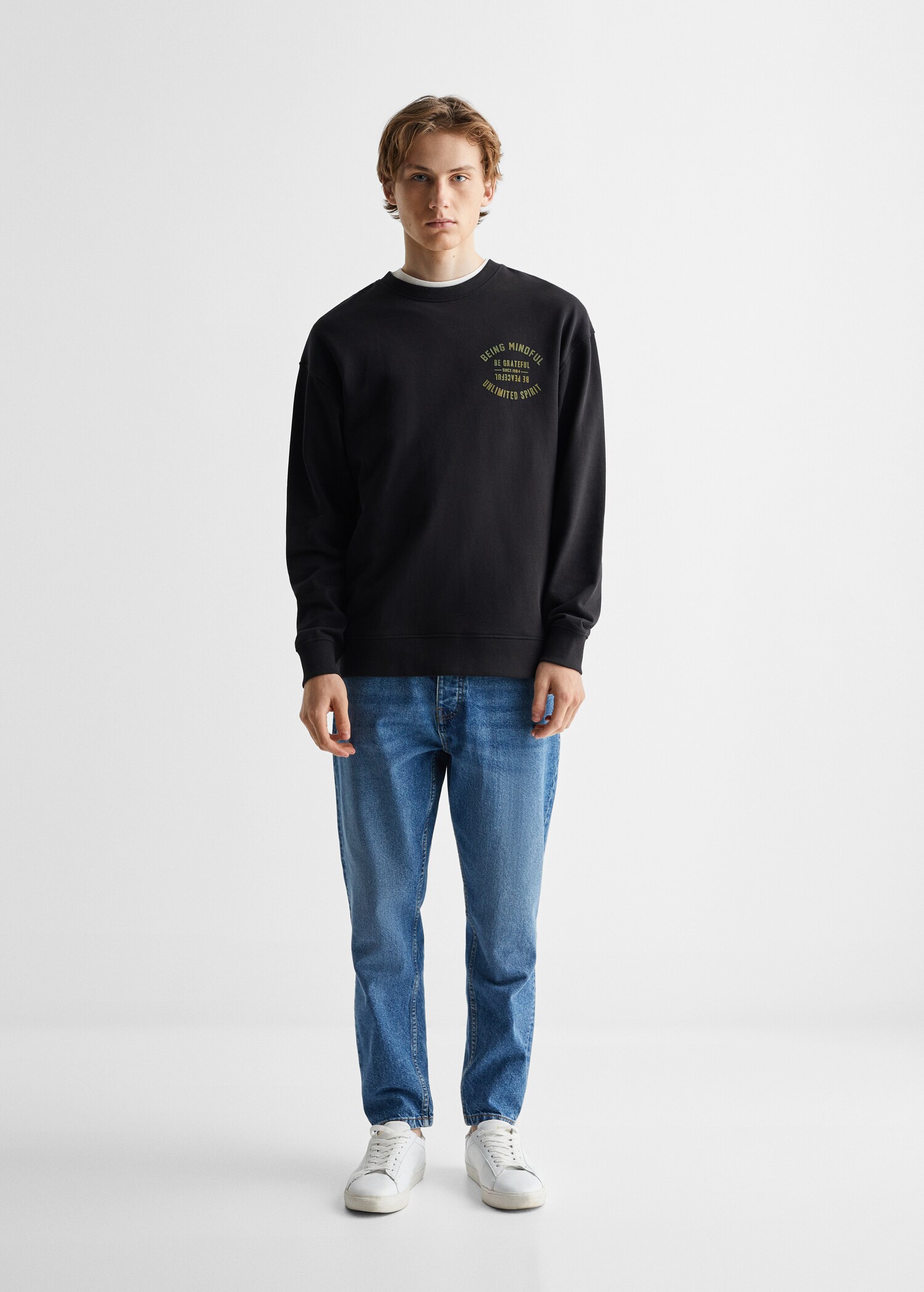 Katoenen sweatshirt met boodschap - Overzichtstekening