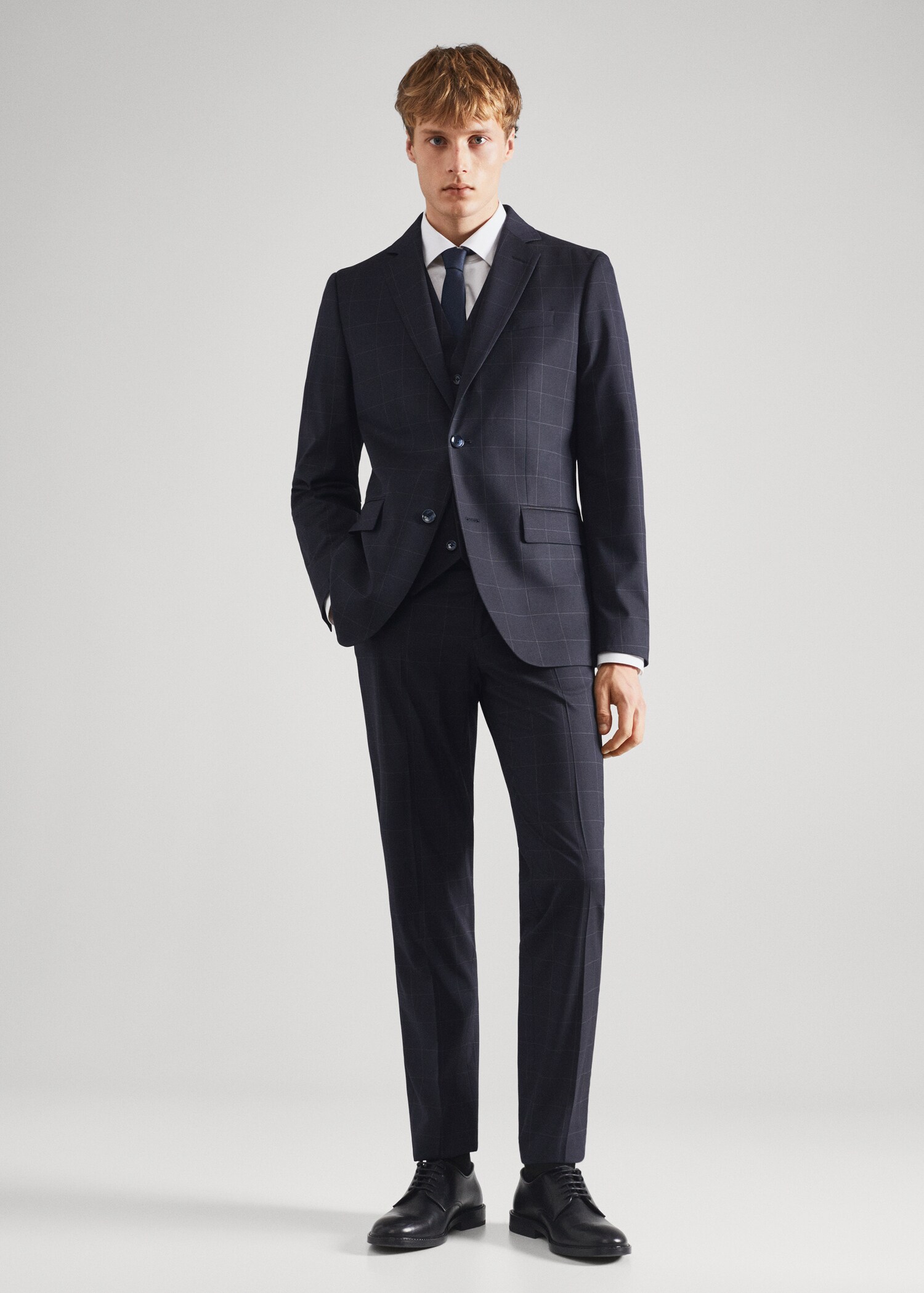 Slim fit check suit trousers - General plane