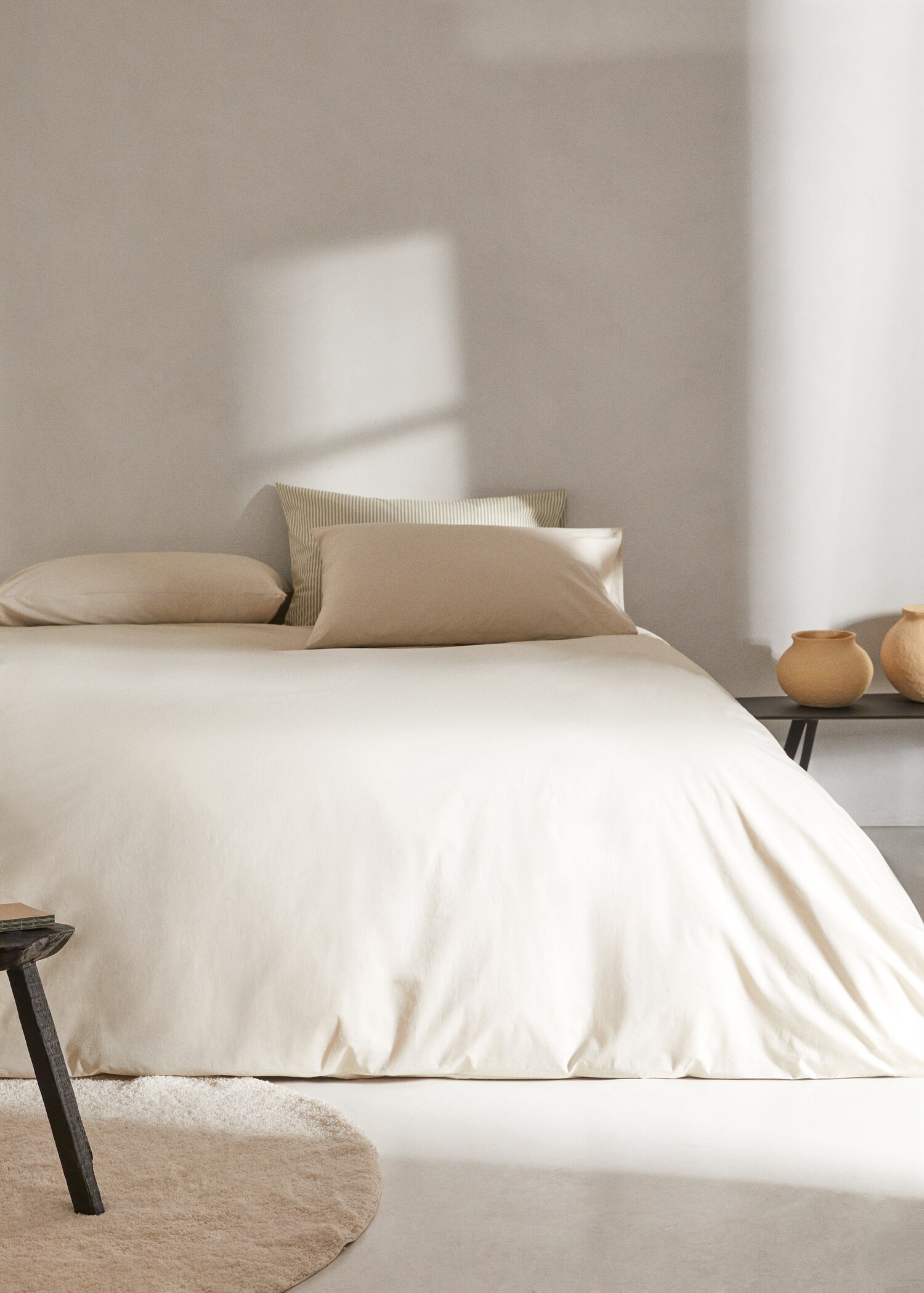 Cotton percale duvet cover (300 threads) queen bed - General plane