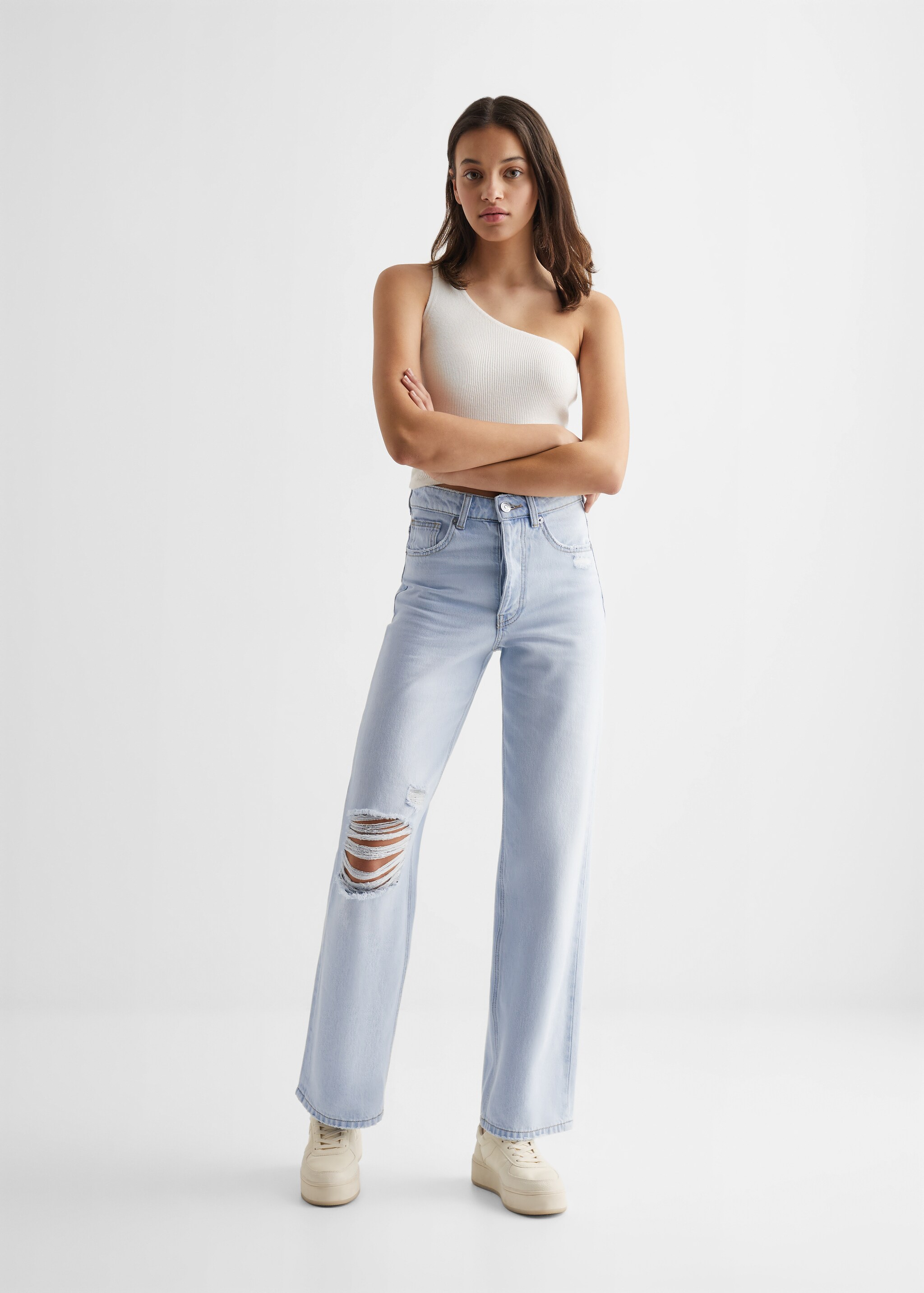 Decorative ripped wideleg jeans - General plane
