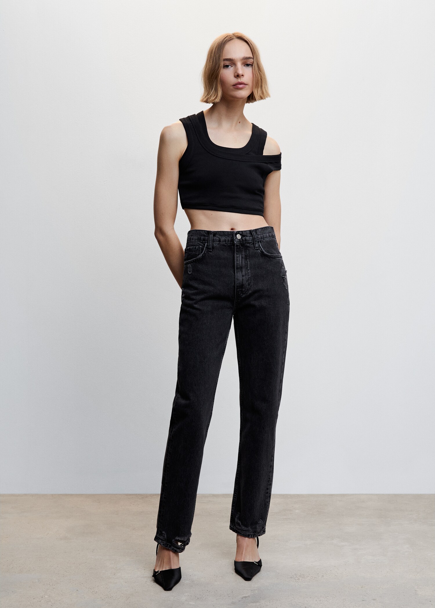 Jean droit taille haute déchiré - Plan général