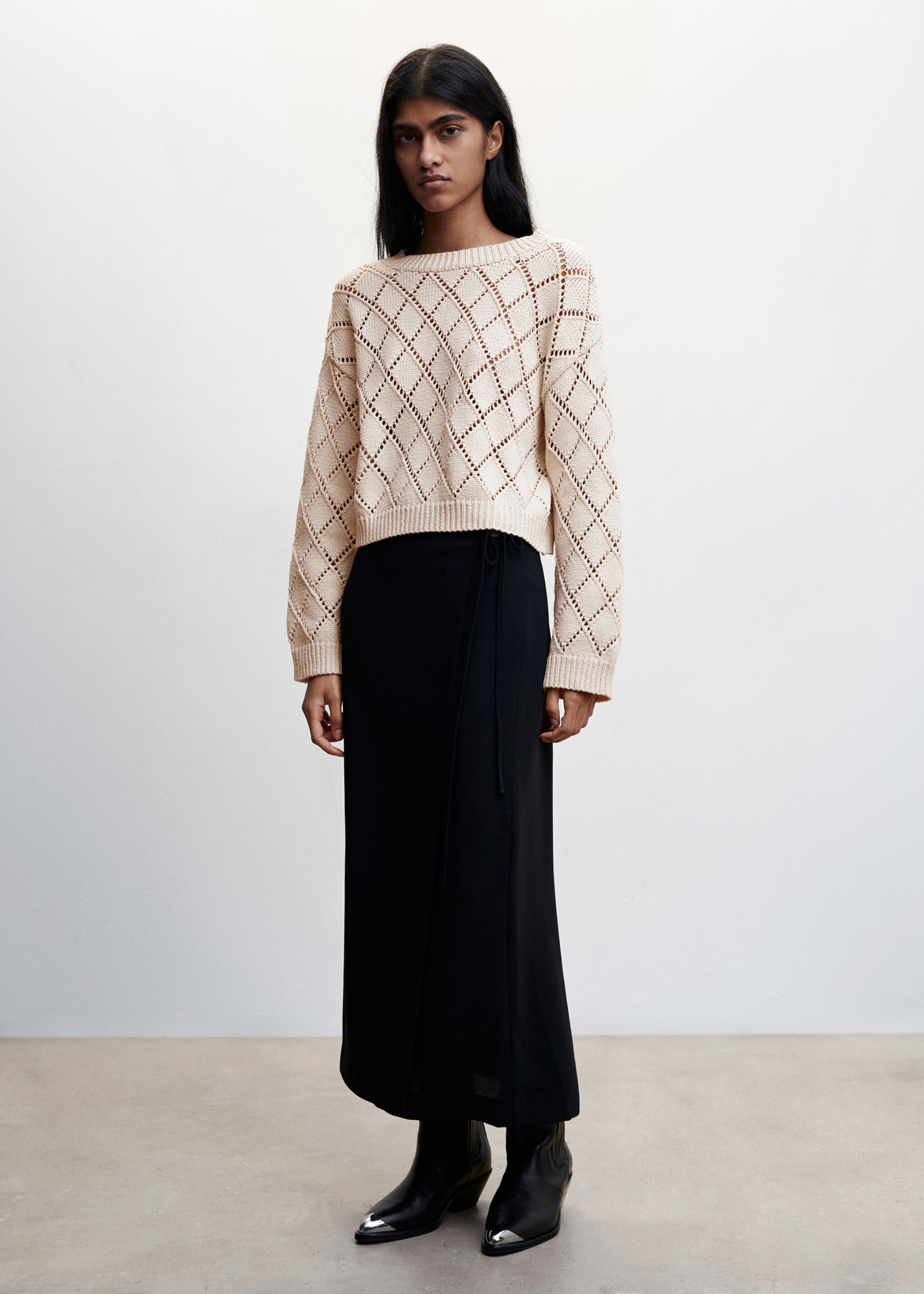 Cotton cropped openwork sweater - General plane