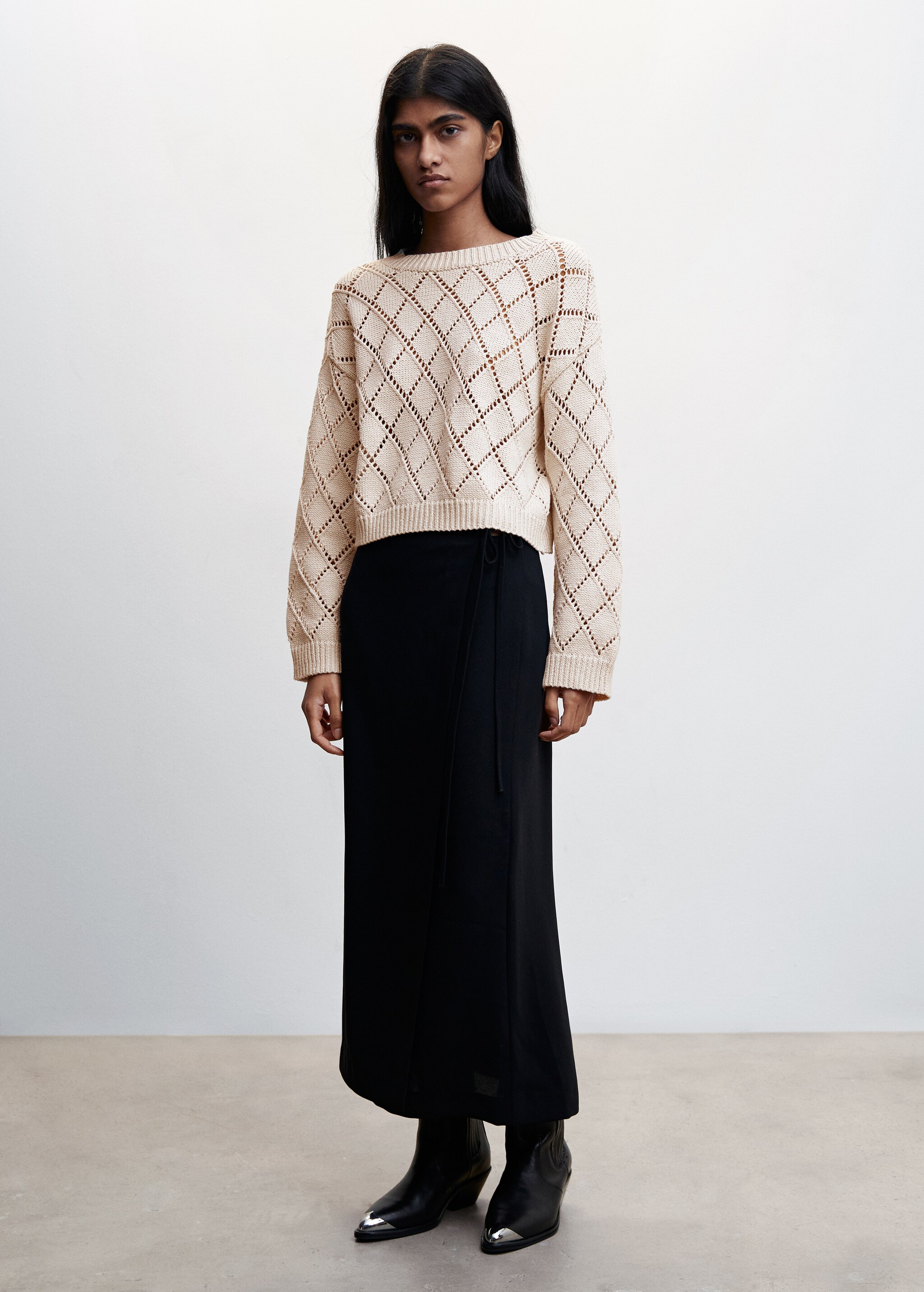 Cotton cropped openwork sweater - General plane