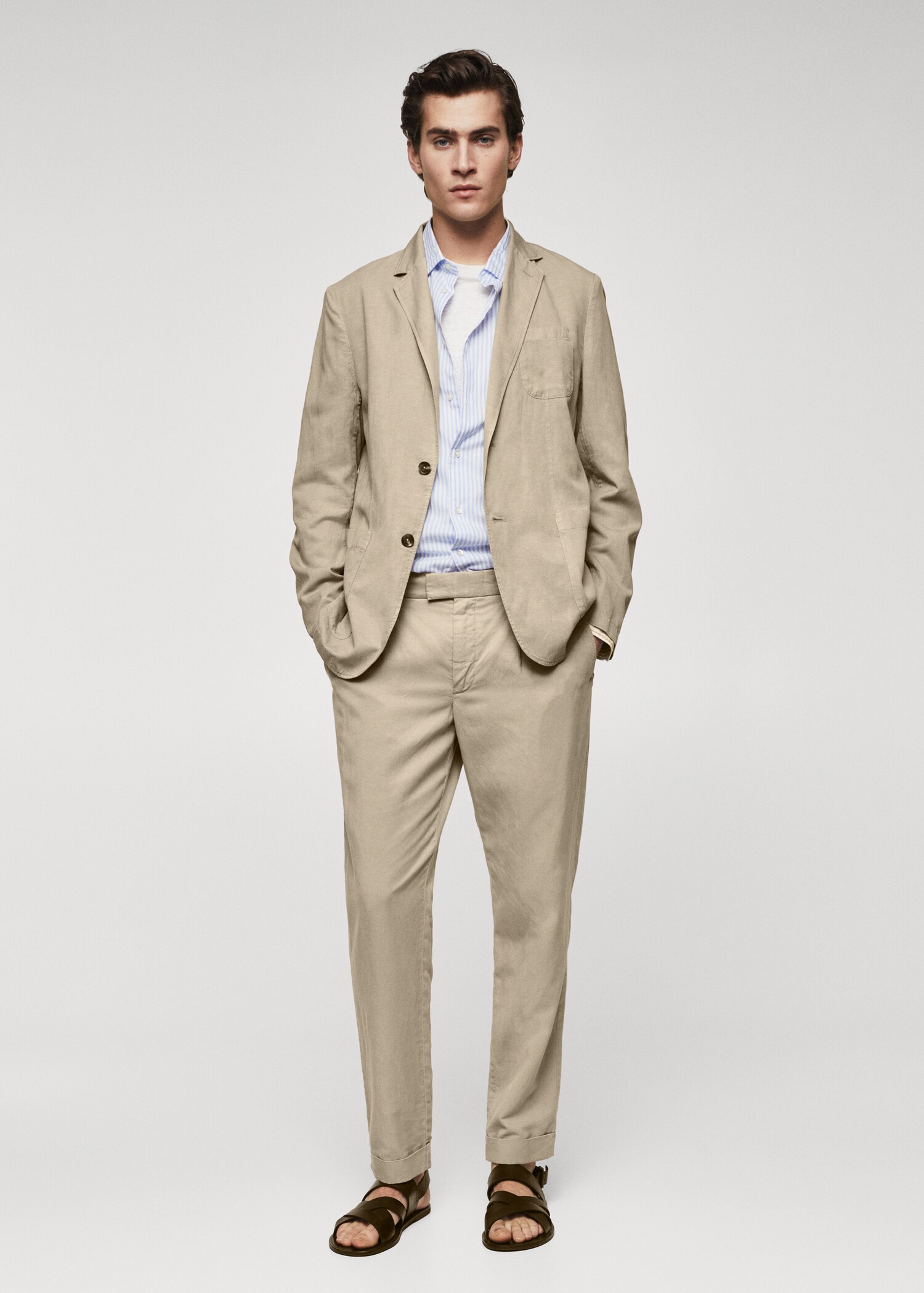 Slim fit linen cotton-blend blazer - General plane