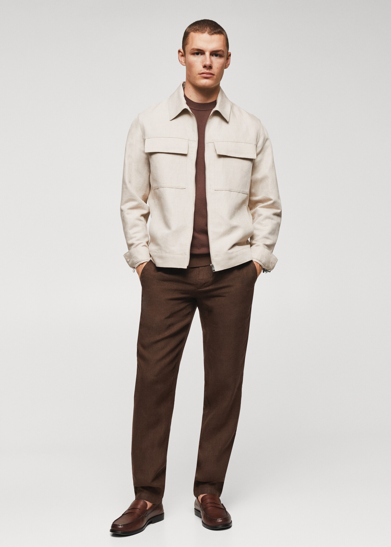 Slim-fit 100% linen trousers - General plane