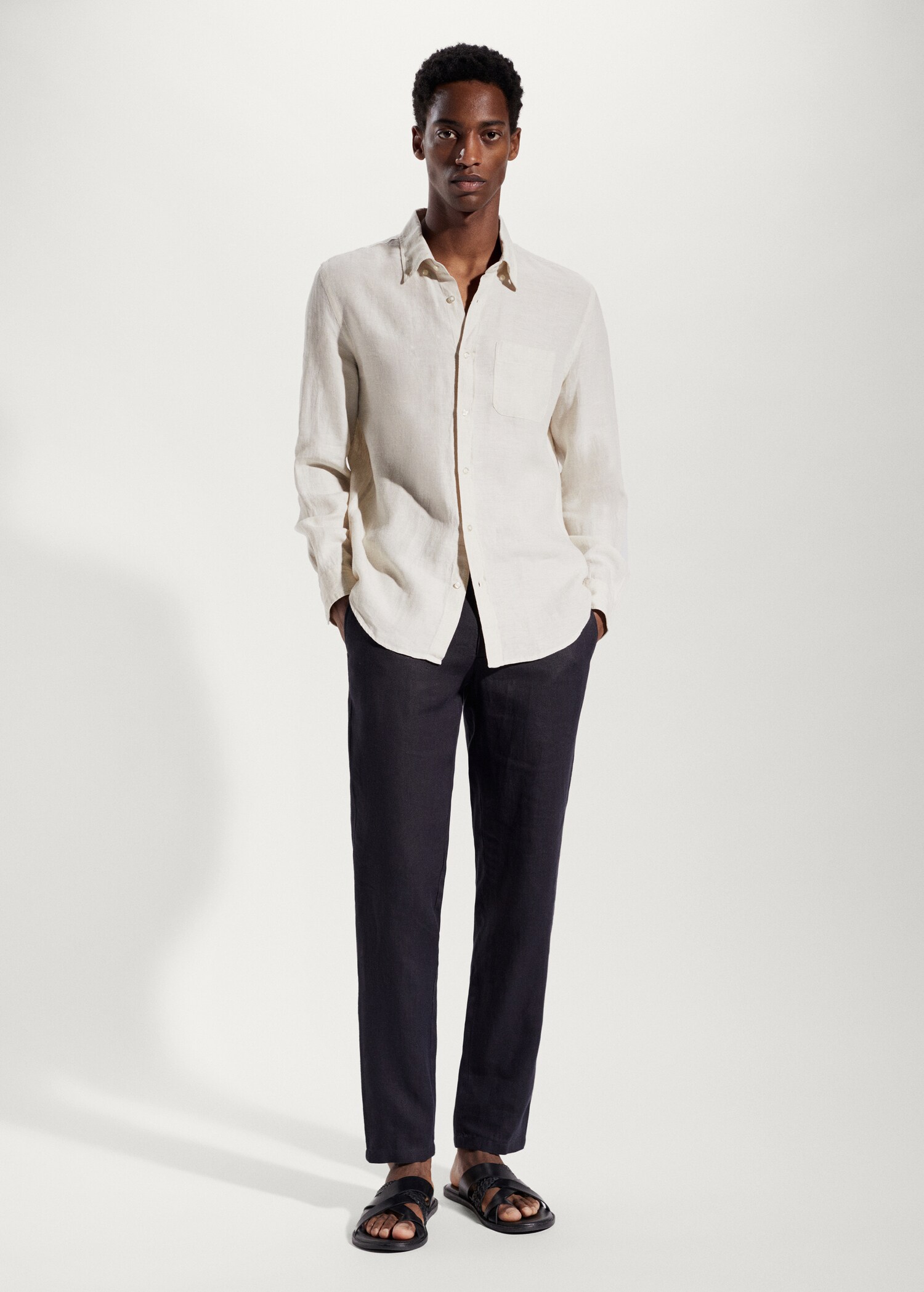 Slim-fit 100% linen trousers - General plane