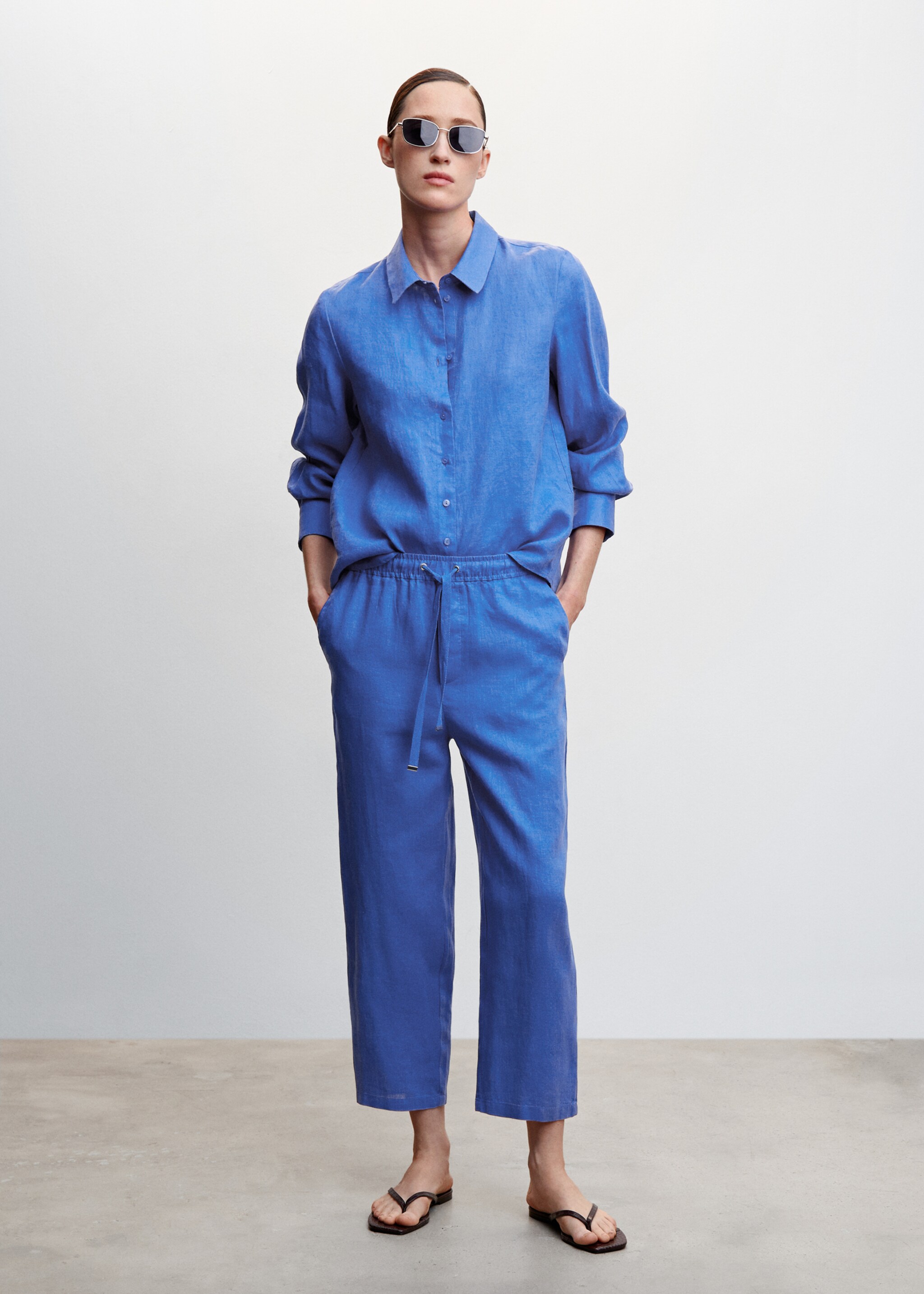 100% linen trousers - General plane, Blue. Ref: 47006704-00.