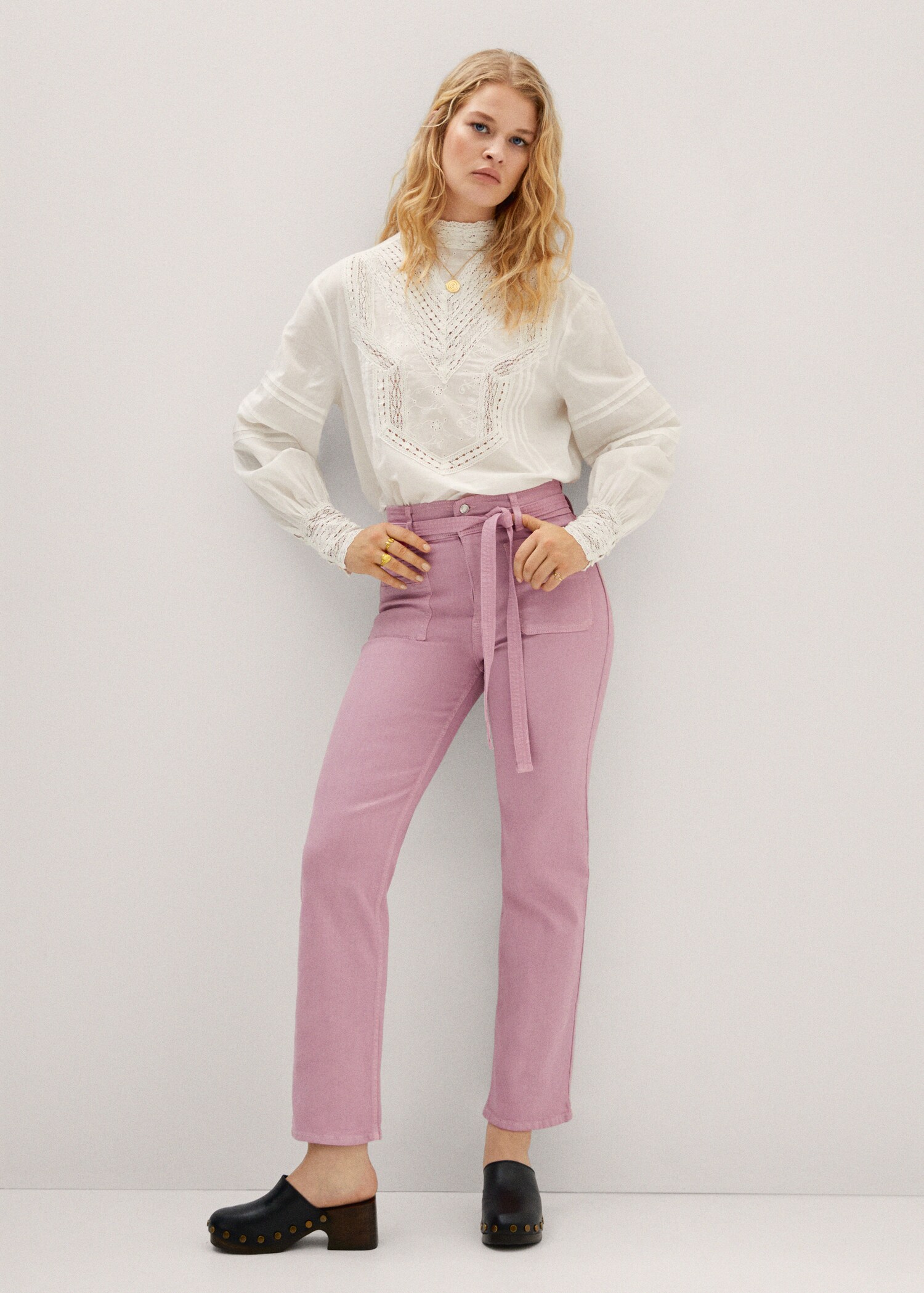 Cotton blouse with openwork details  - General plane