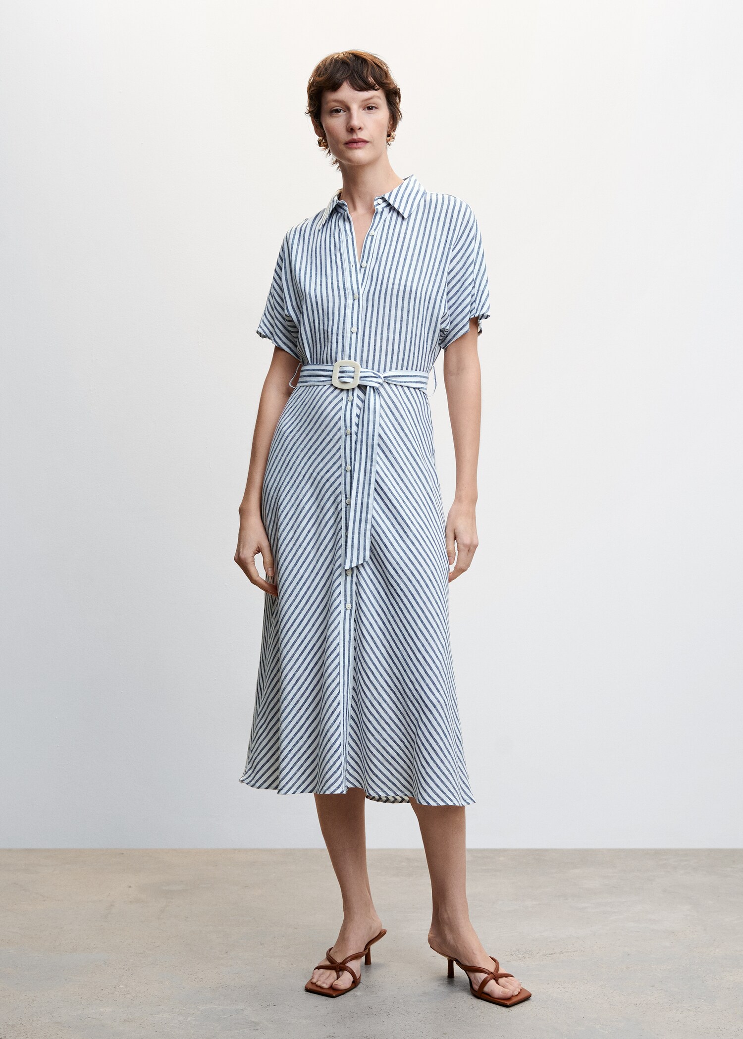 Vestido camisero lino rayas - Plano general