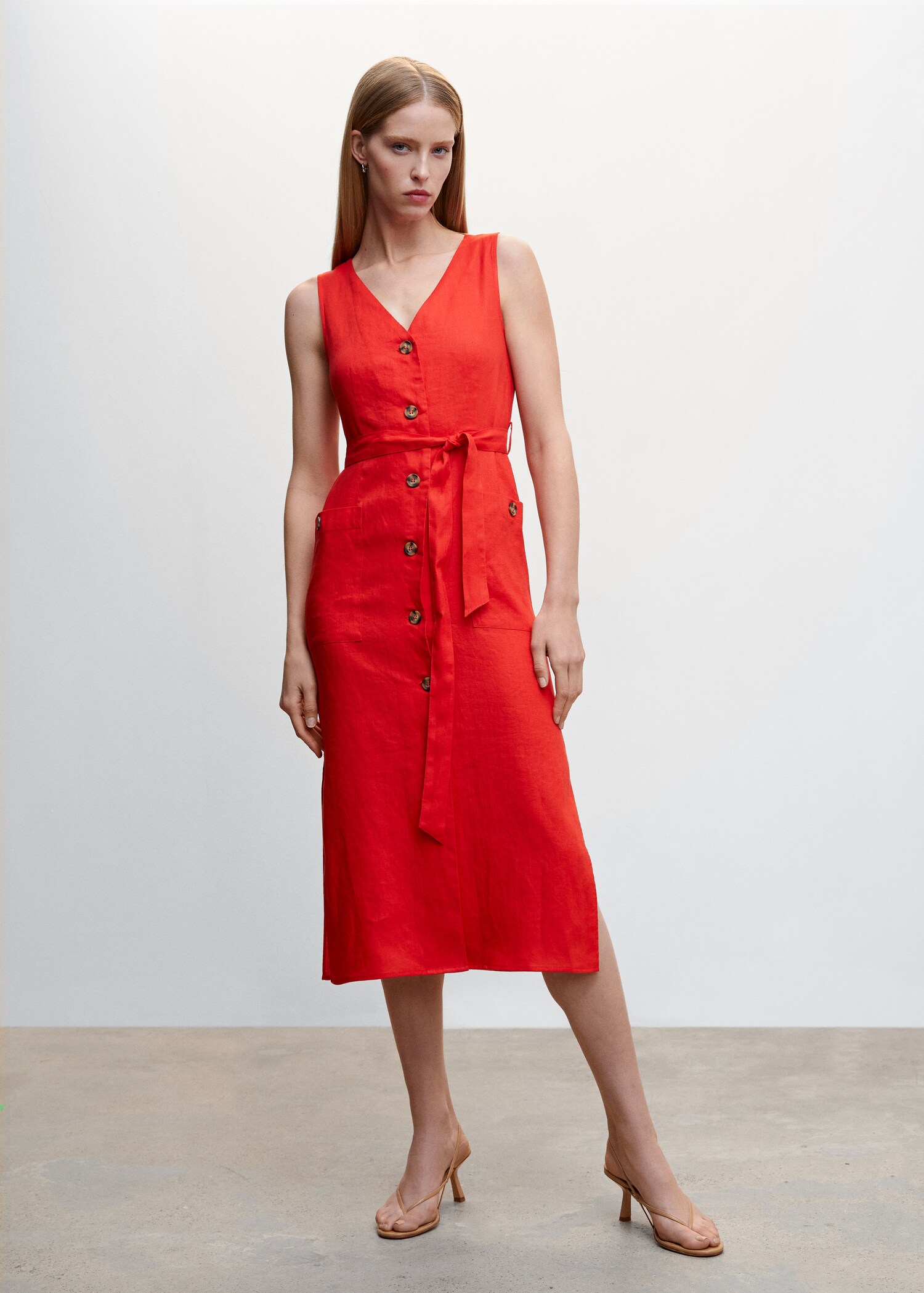 Vestido camisero 100% lino - Plano general