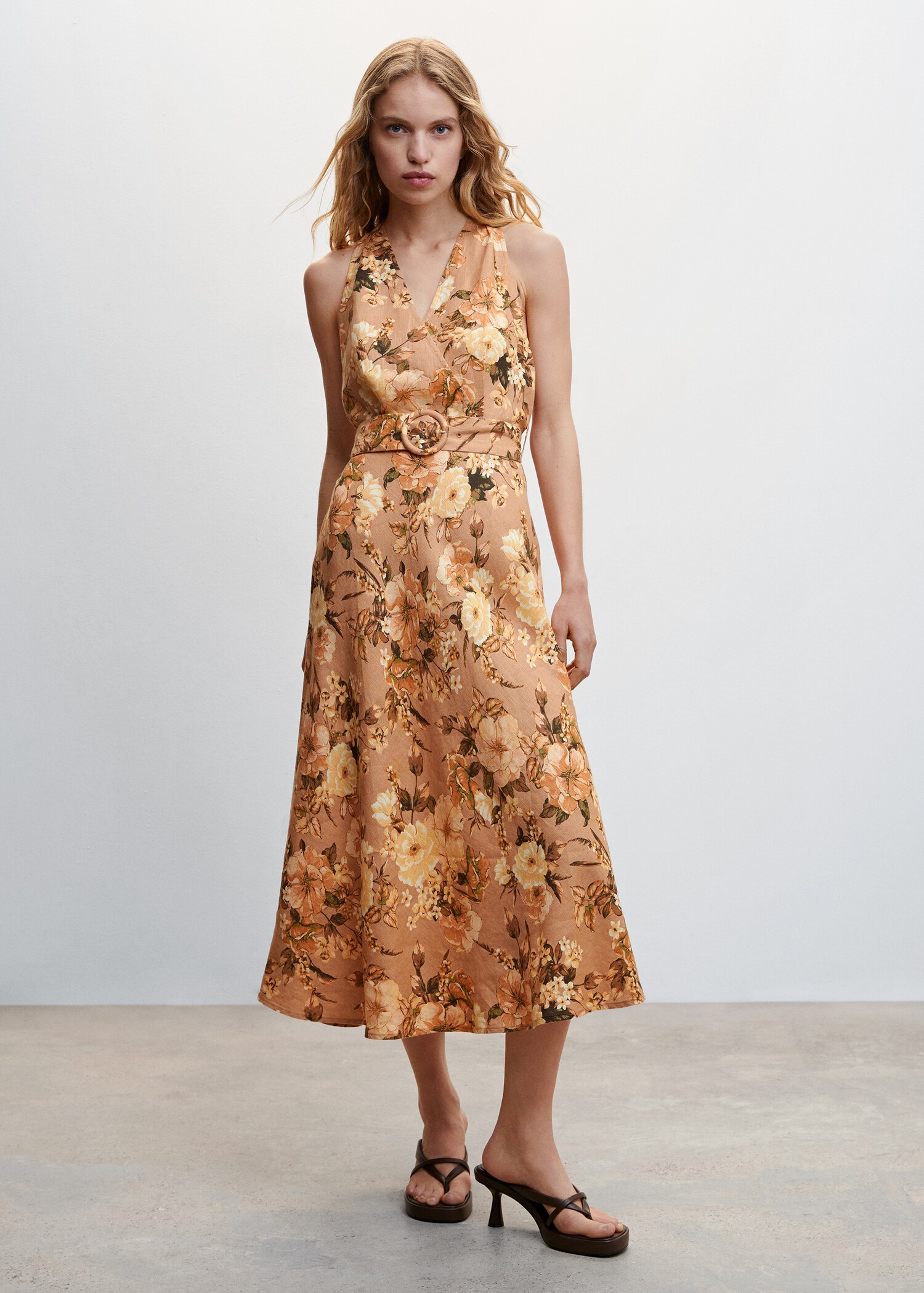 Floral linen-blend dress - General plane