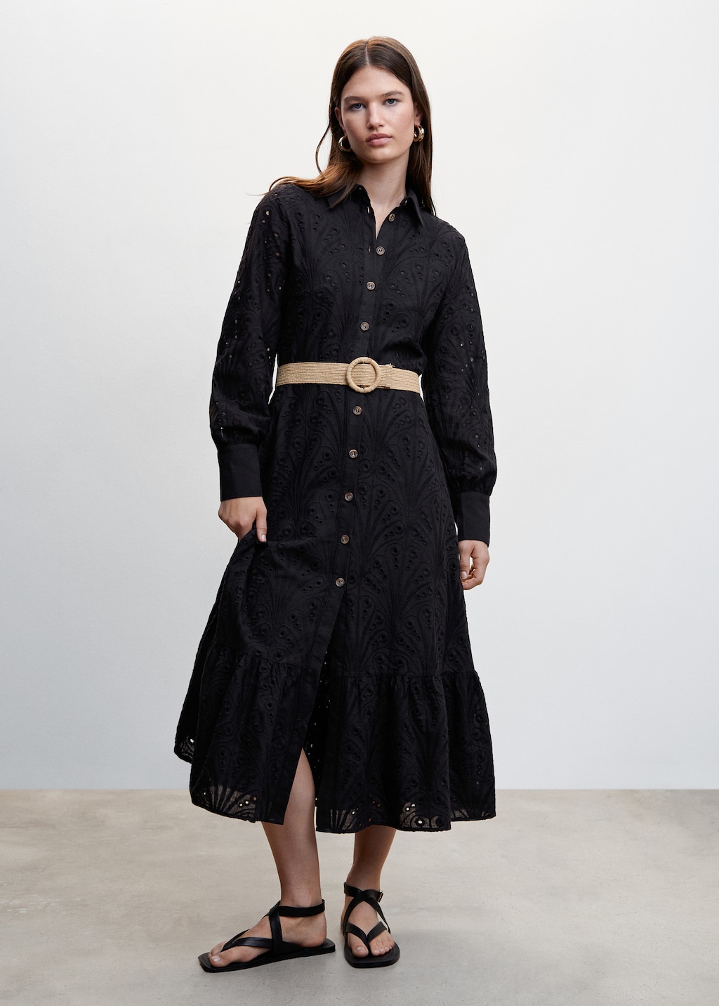 Openwork detail shirt dress - Women | MANGO OUTLET USA