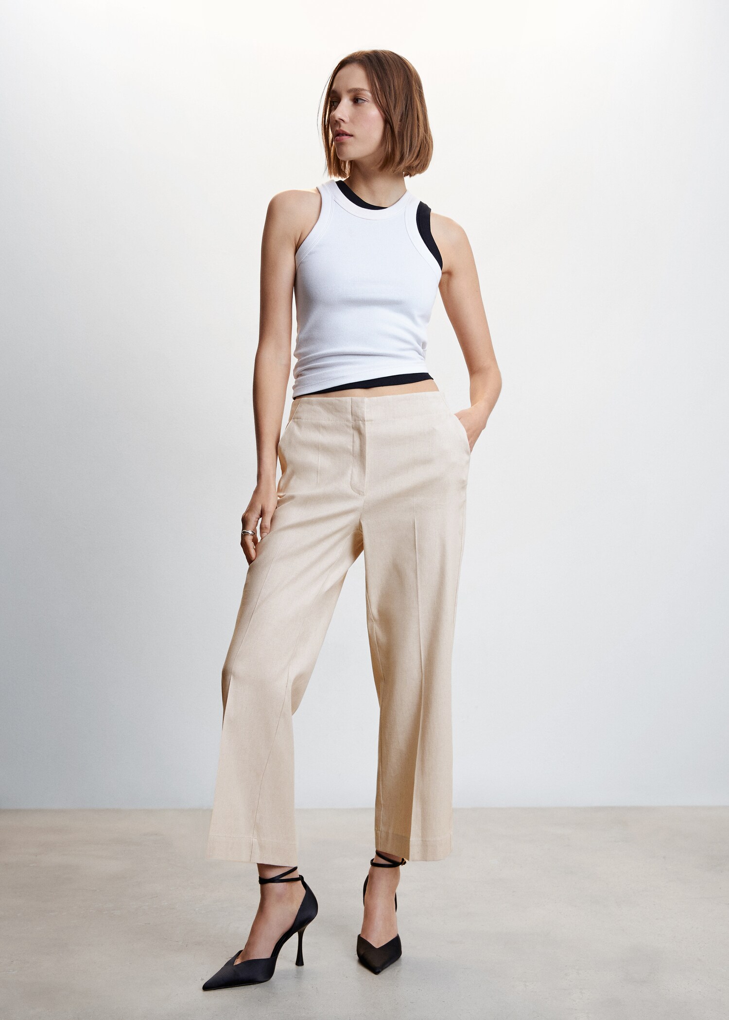 Straight linen-blend trousers - General plane