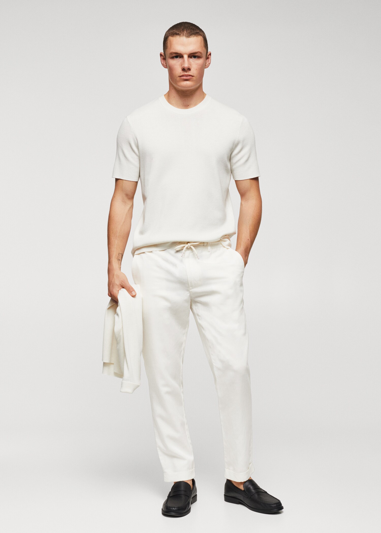 Linen drawstring trousers - lyocell - General plane