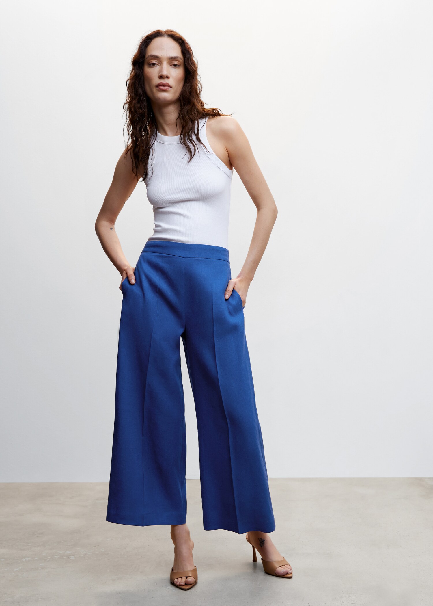 100% linen culotte pants  - General plane