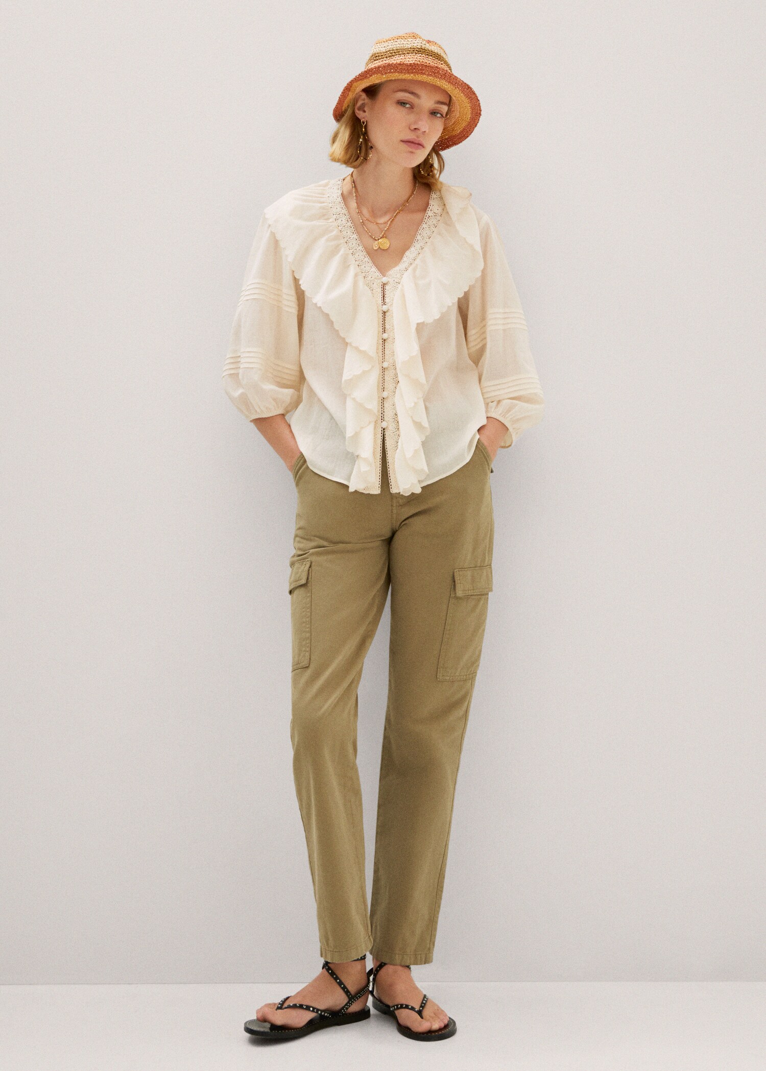 Ruffled puff sleeves blouse - General plane
