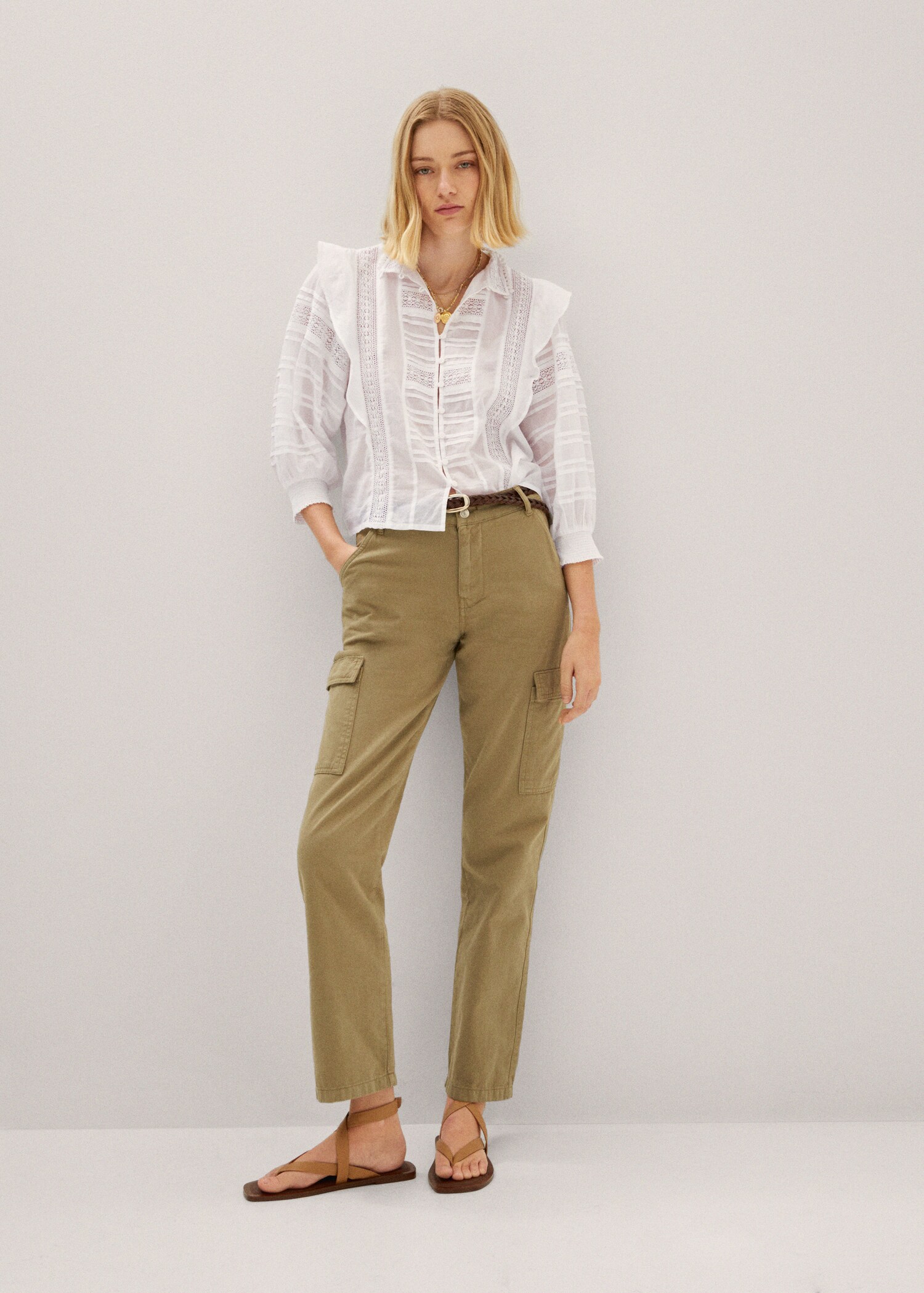 Lace panel cotton blouse - General plane