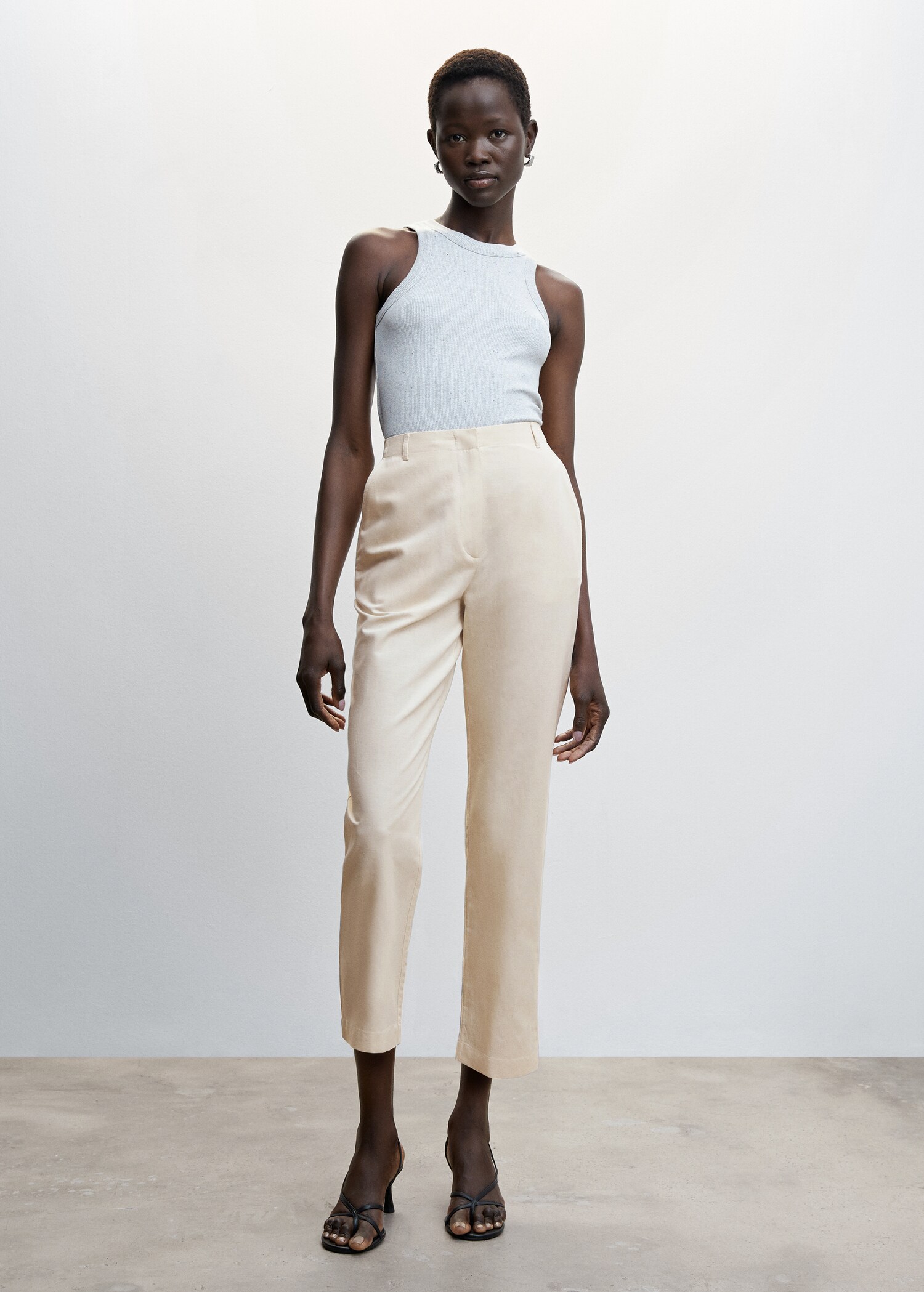 Straight linen-blend trousers - General plane