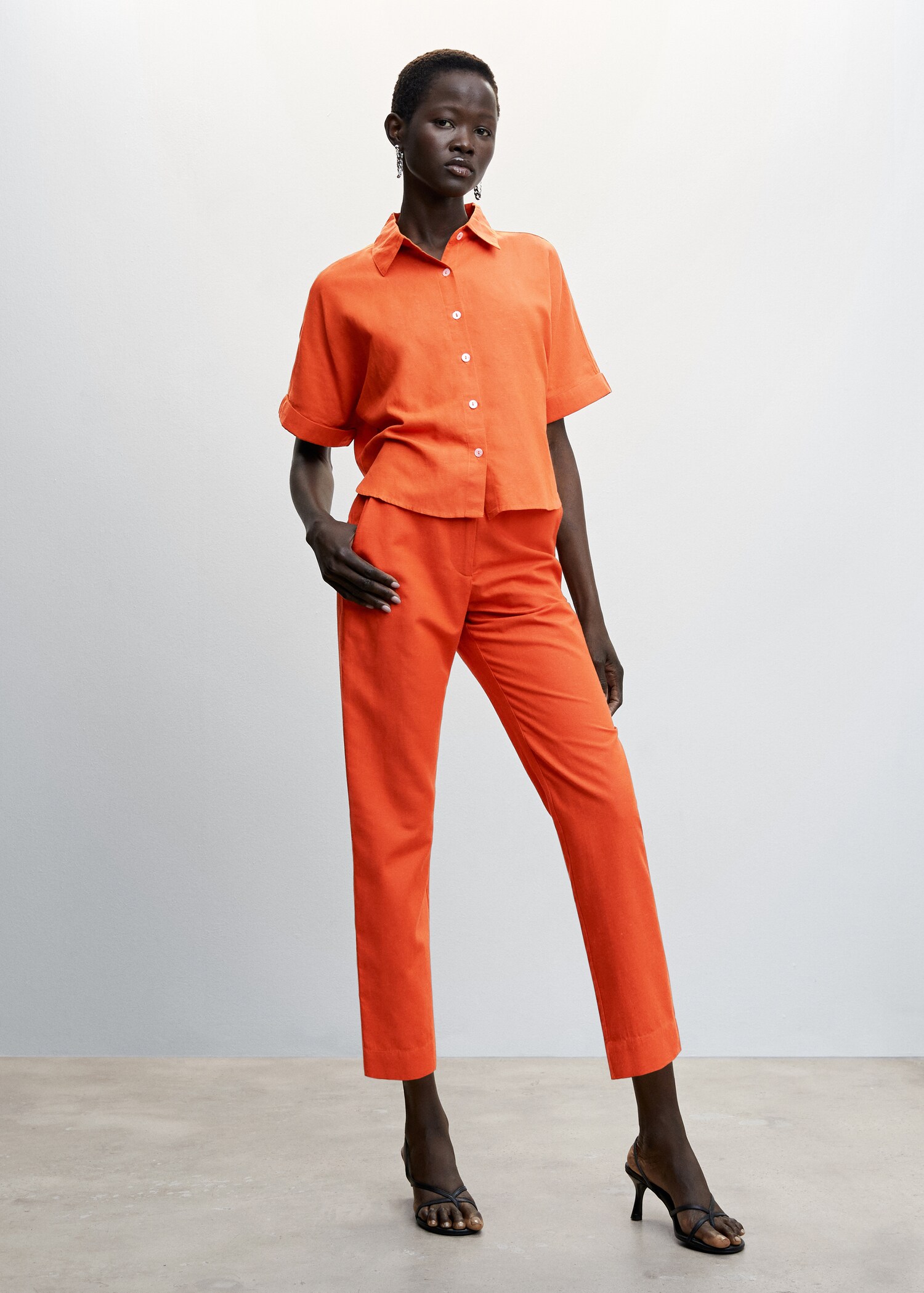 Straight linen-blend trousers - General plane