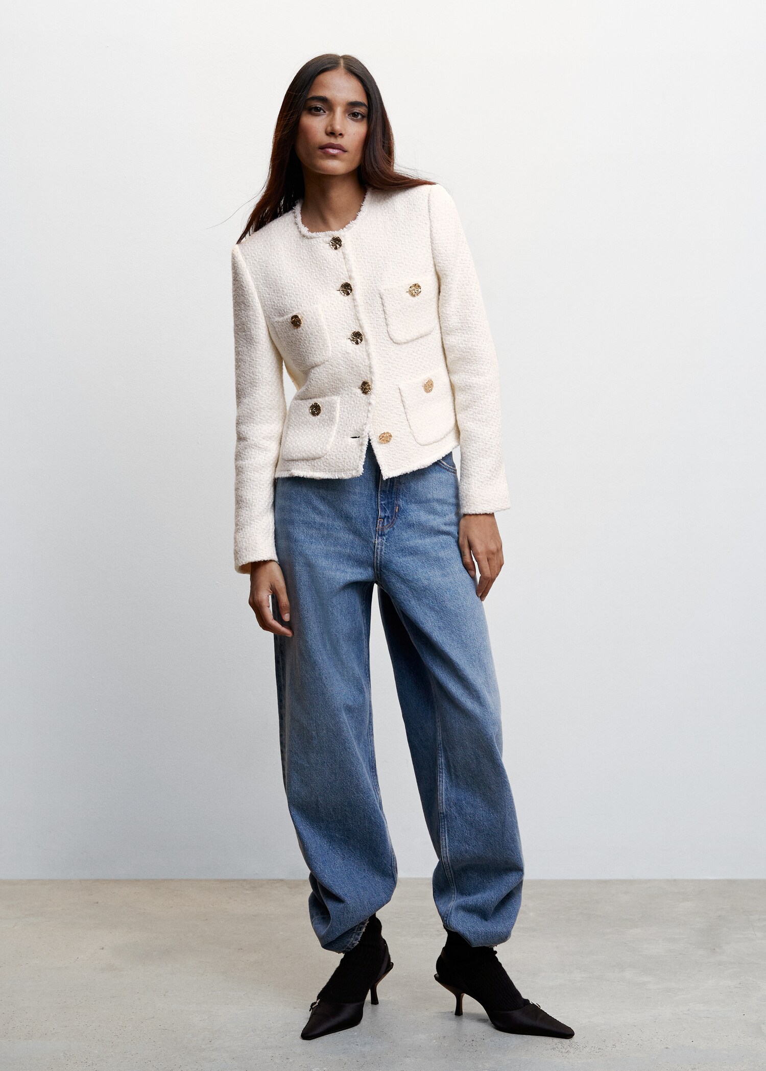 Chaqueta tweed bolsillos - Plano general