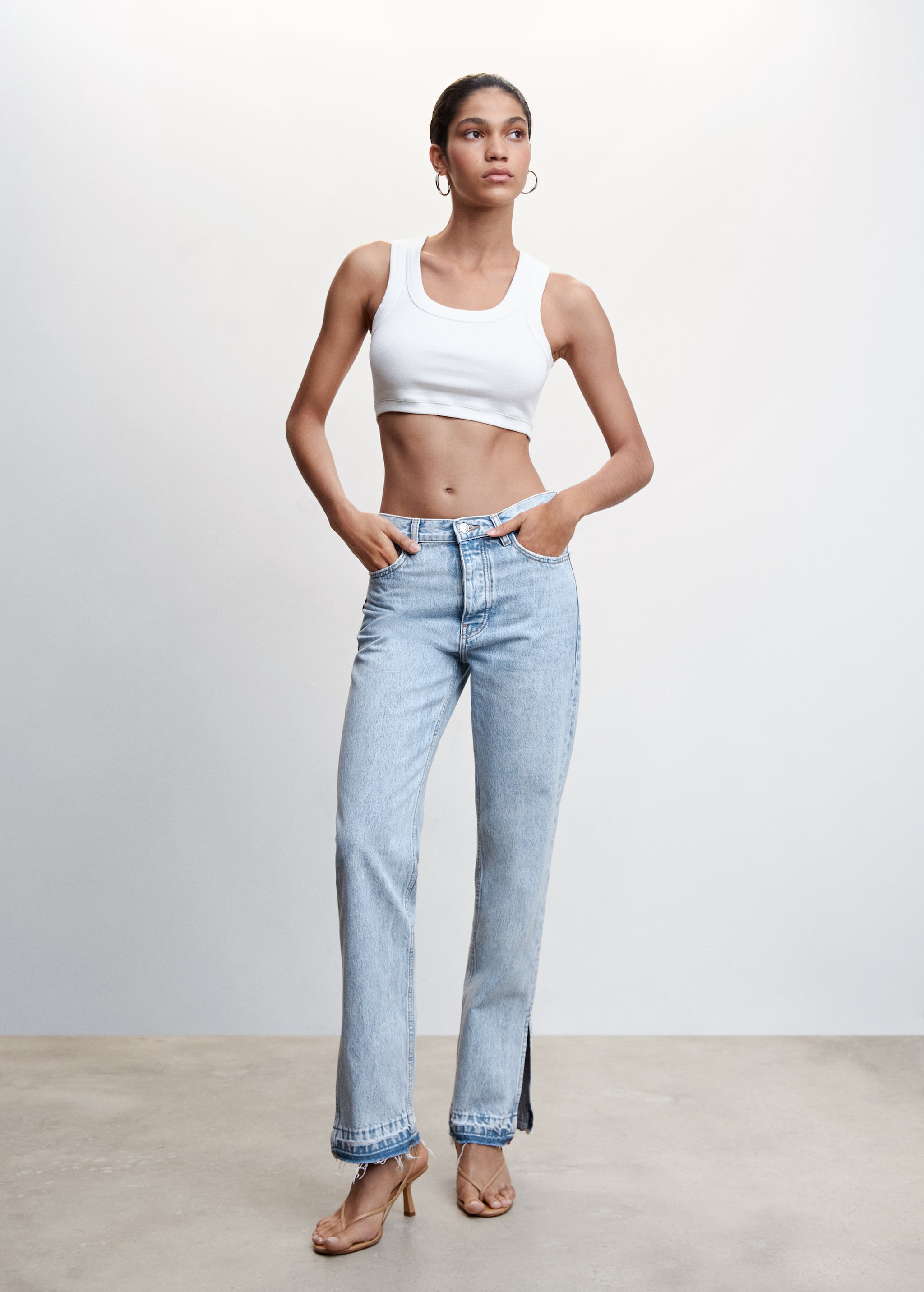 High-rise straight jeans with slits - General plane