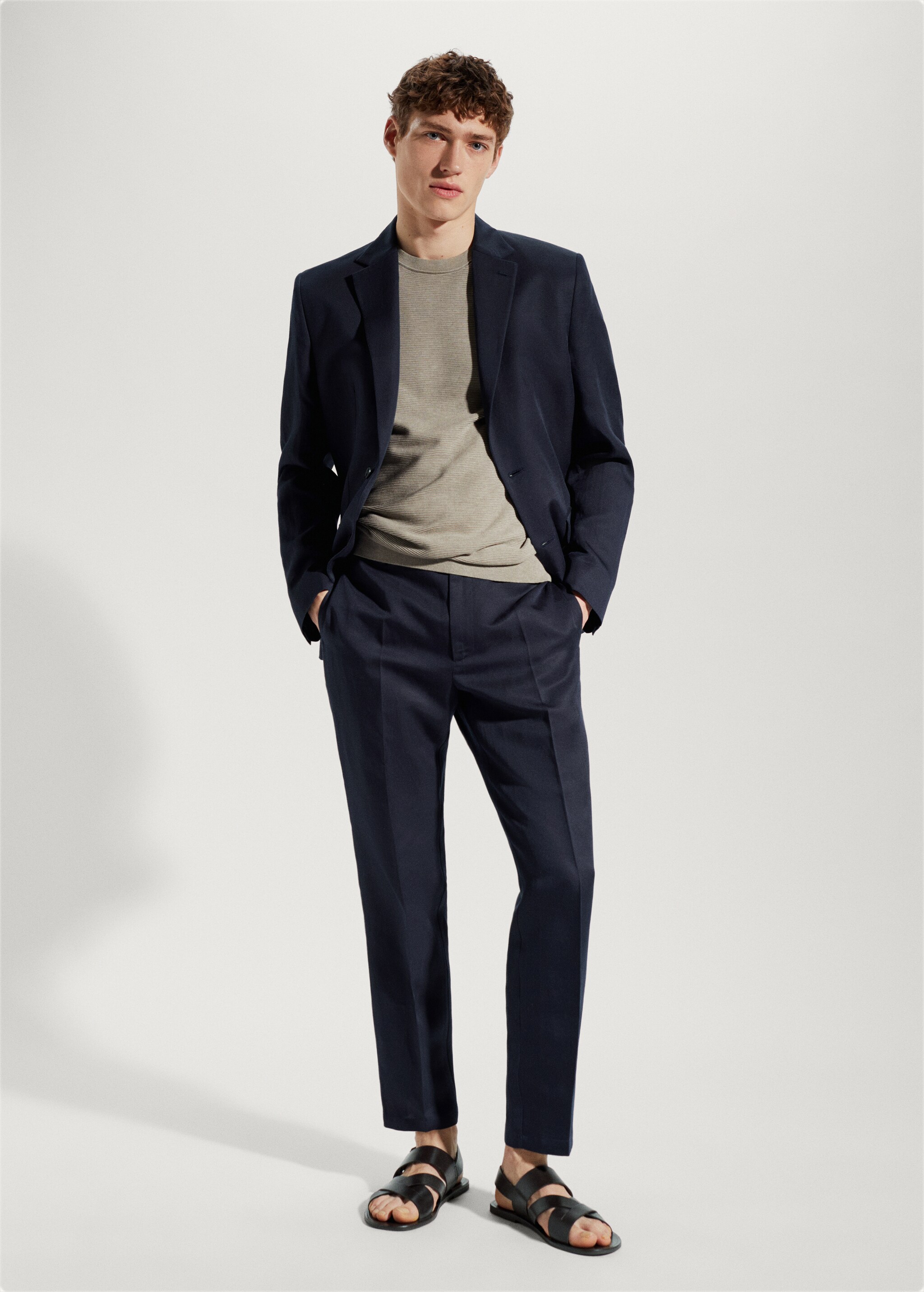 Slim-fit lyocell linen trousers - General plane