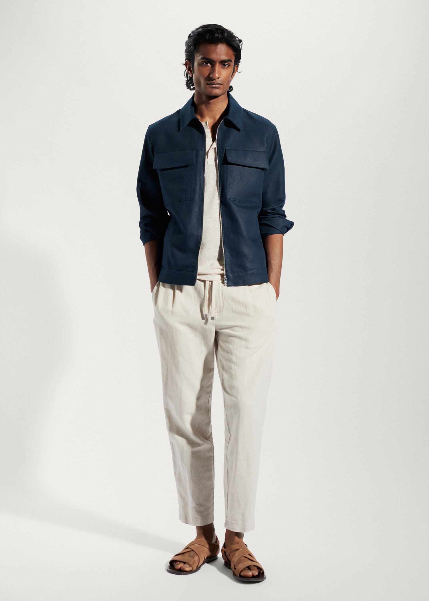 Pocket linen-blend jacket - General plane