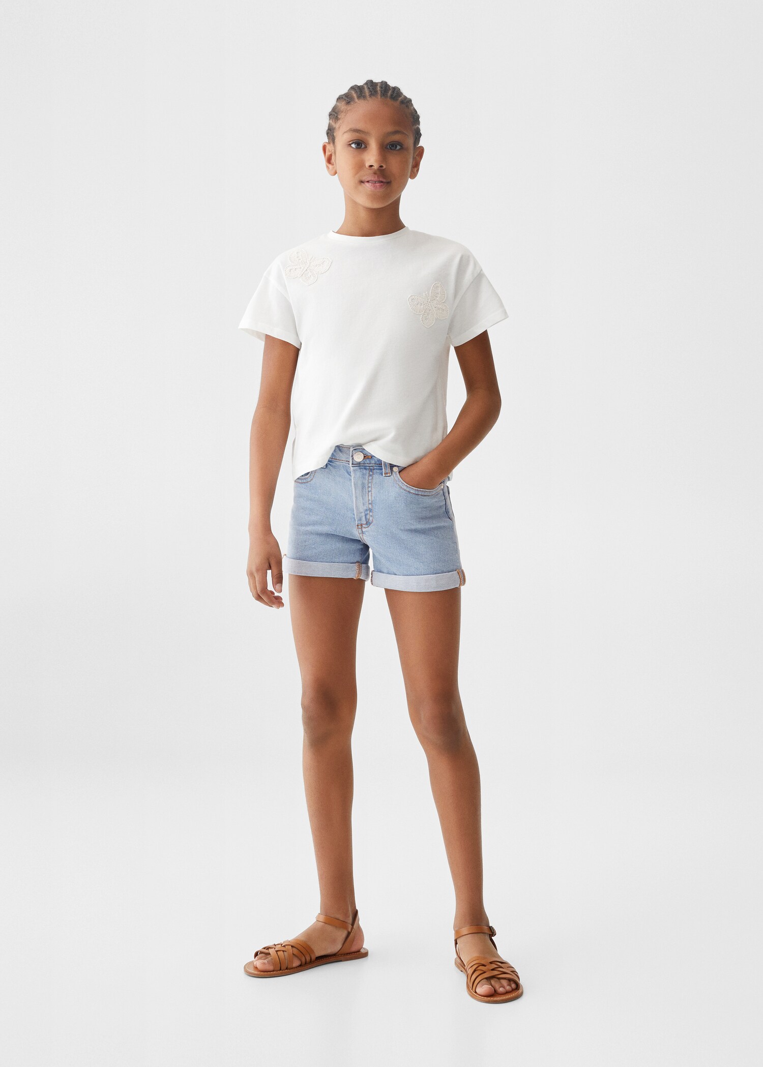 Rolled-up hem denim shorts - General plane