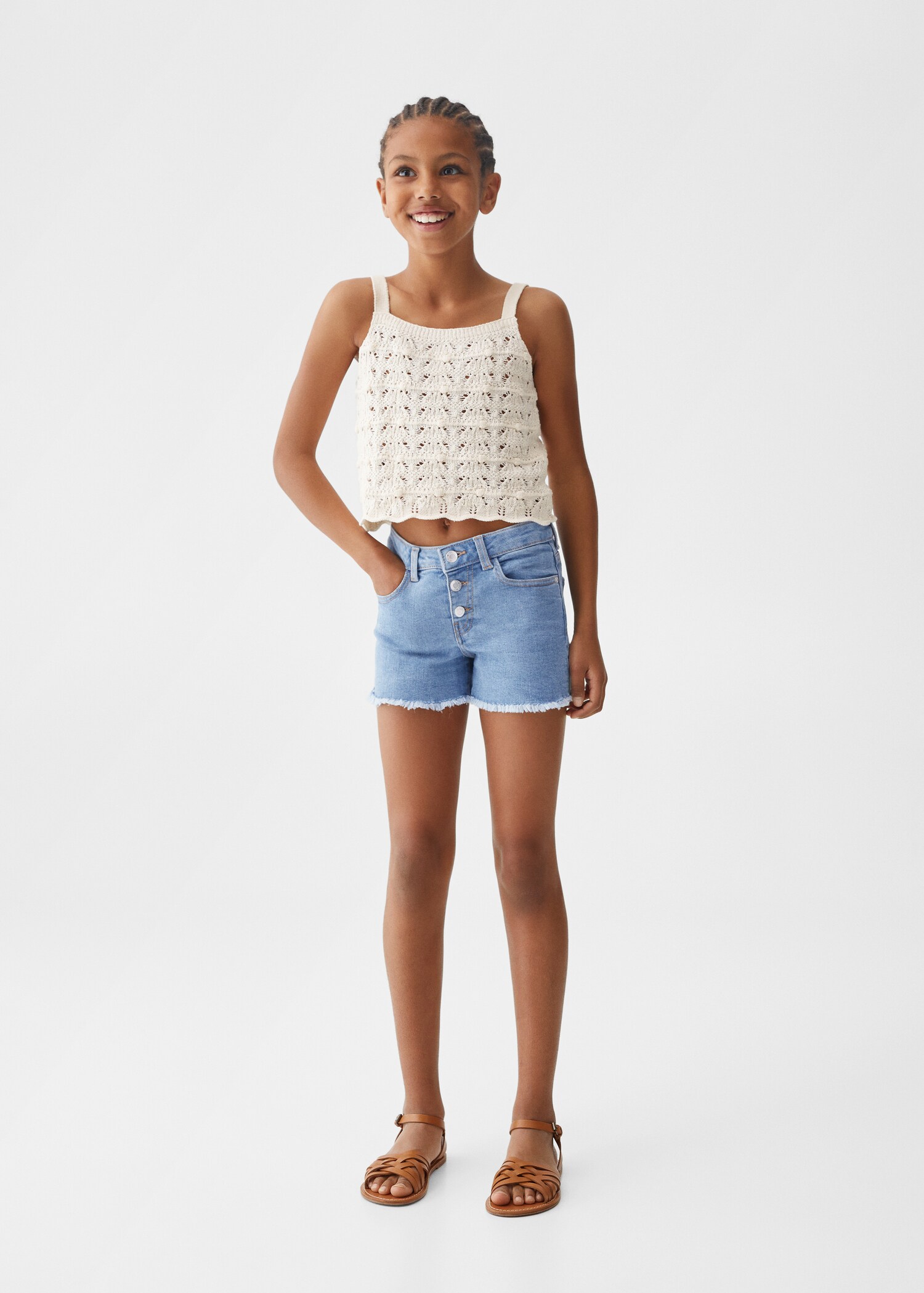 Frayed hem denim shorts - General plane