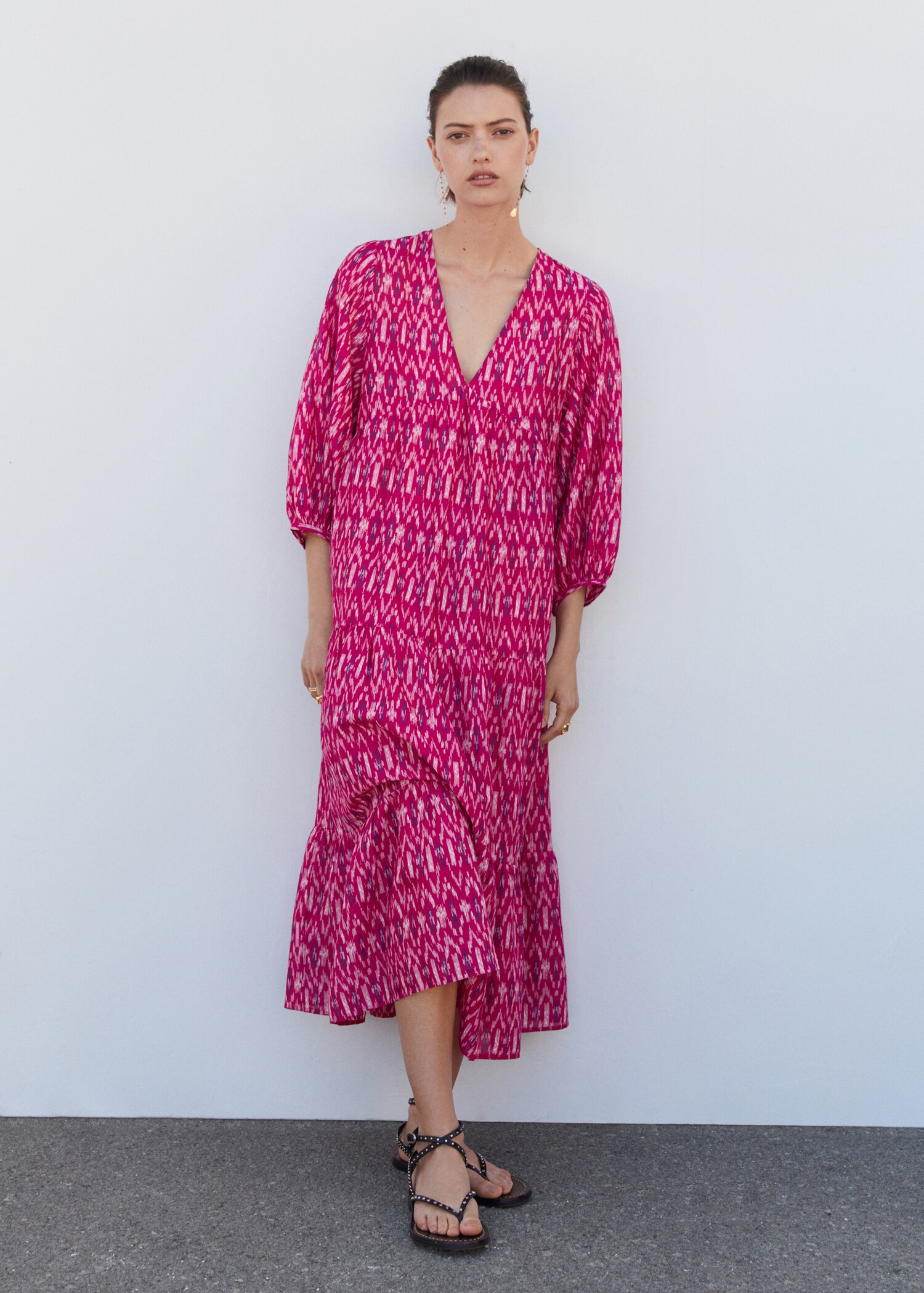 Printed dress with balloon sleeves  - General plane