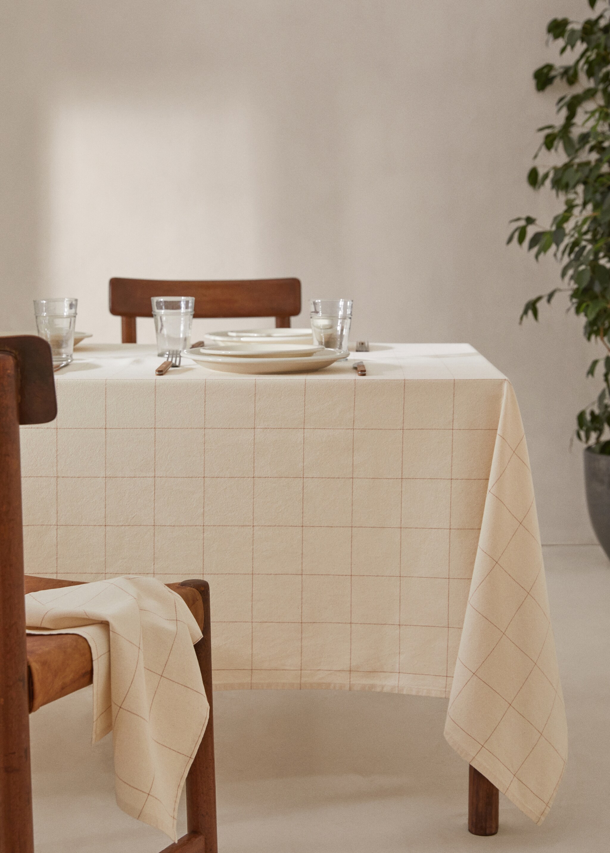 Check cotton tablecloth 150x250cm - General plane