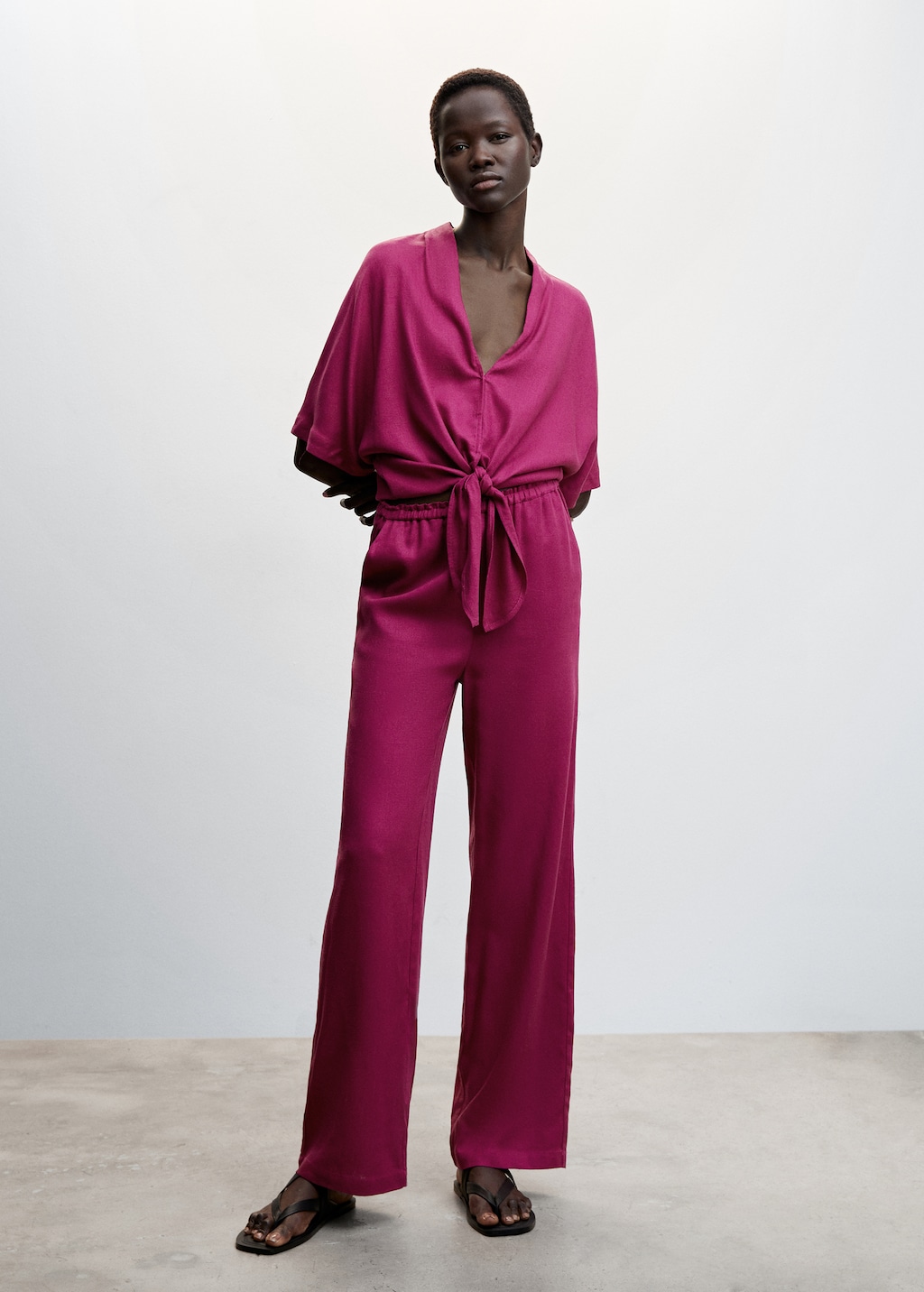 Satin trousers with elastic waist Women MANGO OUTLET United Kingdom