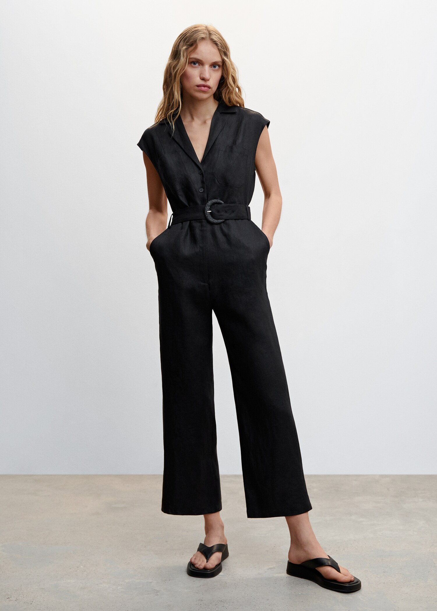 Belt linen jumpsuit - General plane