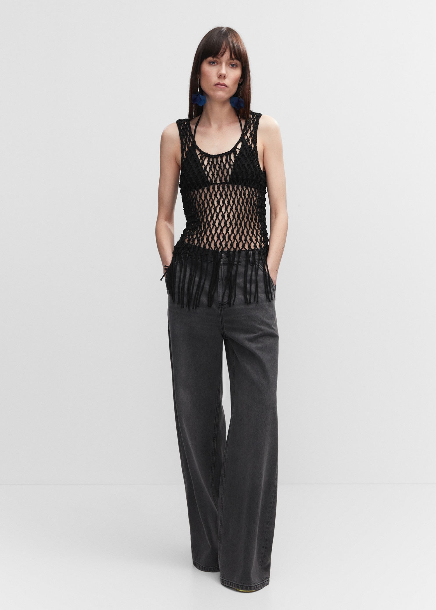 Top maille filet détail franges - Plan général