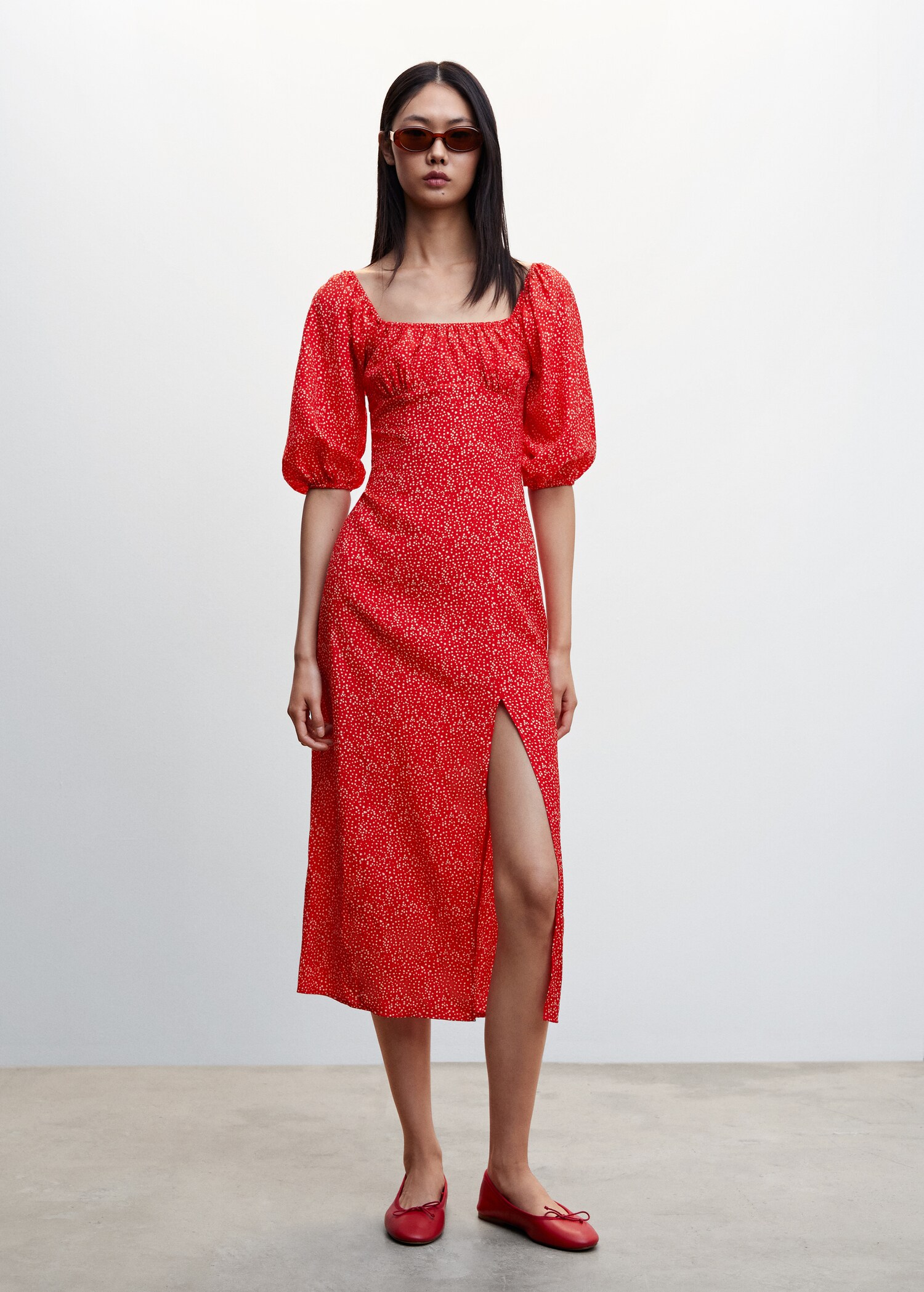 Puffed sleeves midi dress - General plane